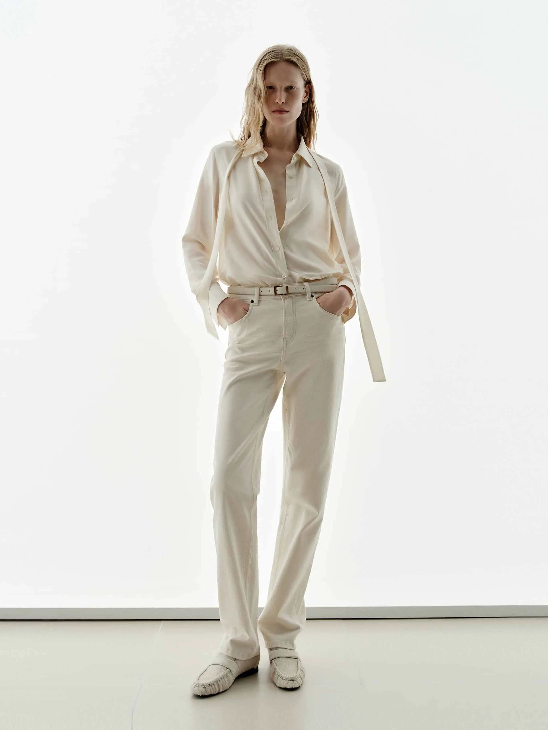 Necktie Detail Silk Shirt - Image 2