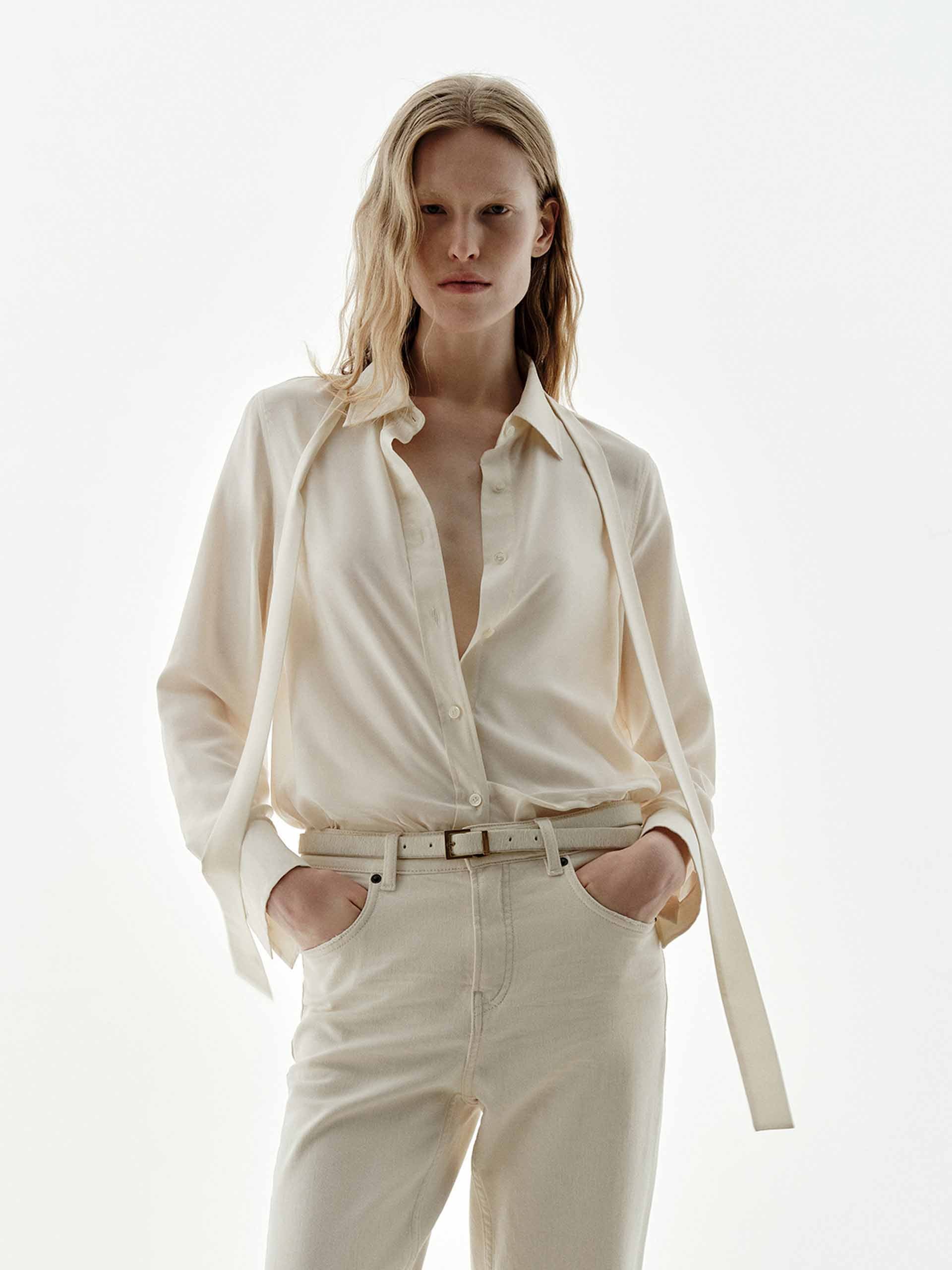 Necktie Detail Silk Shirt - Image 3
