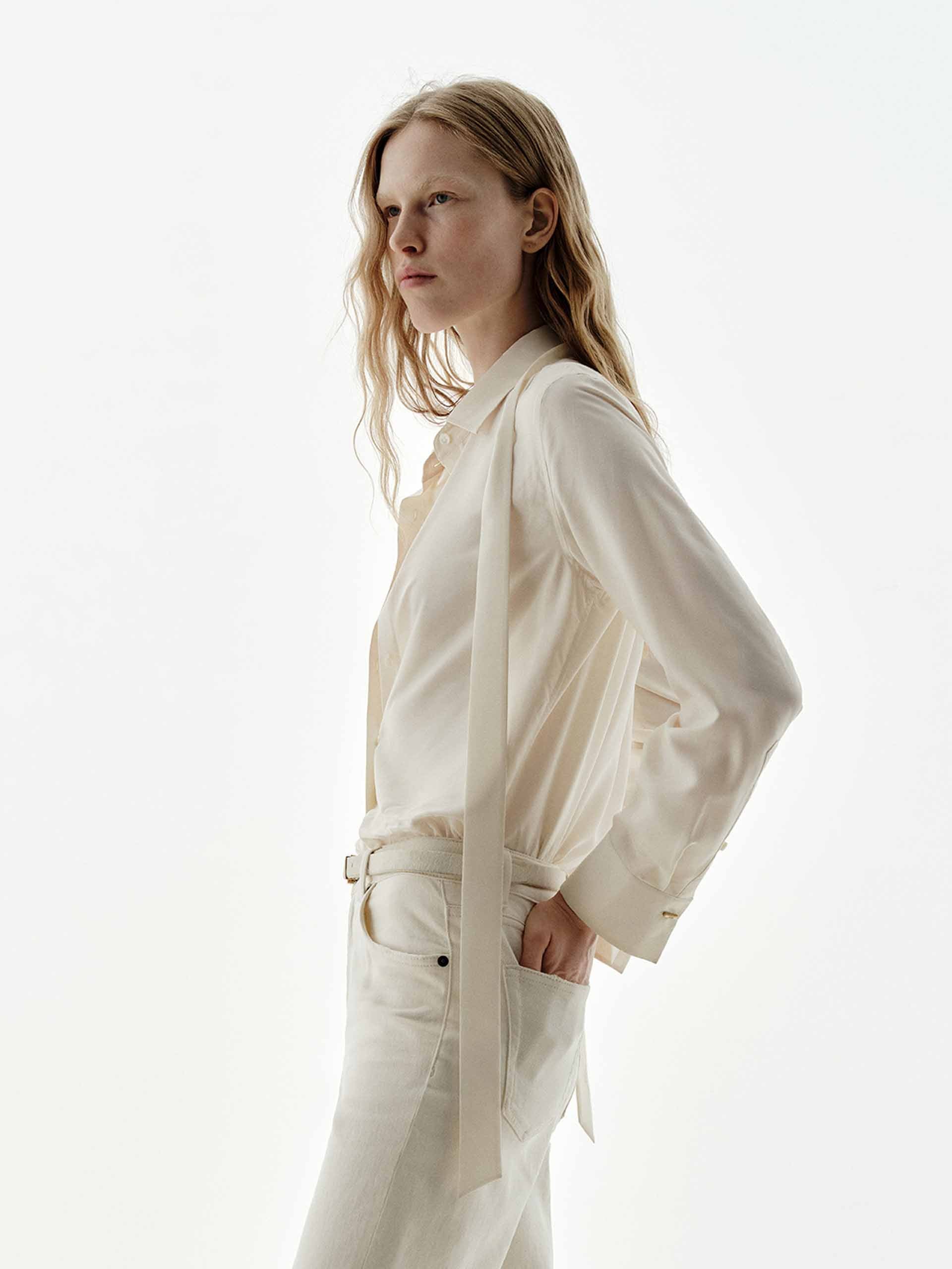 Necktie Detail Silk Shirt - Image 6