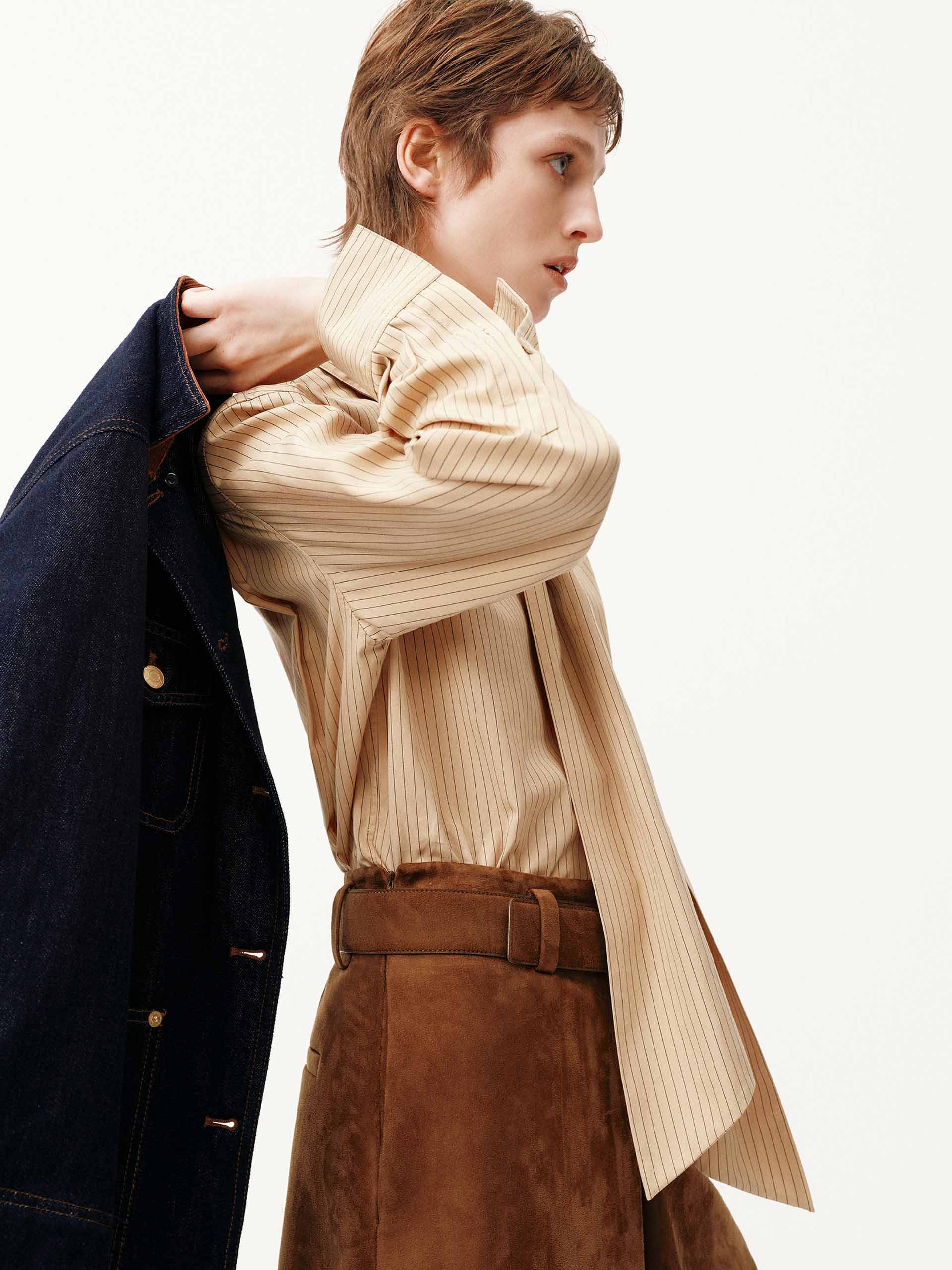 Necktie Detail Striped Shirt - Image 7