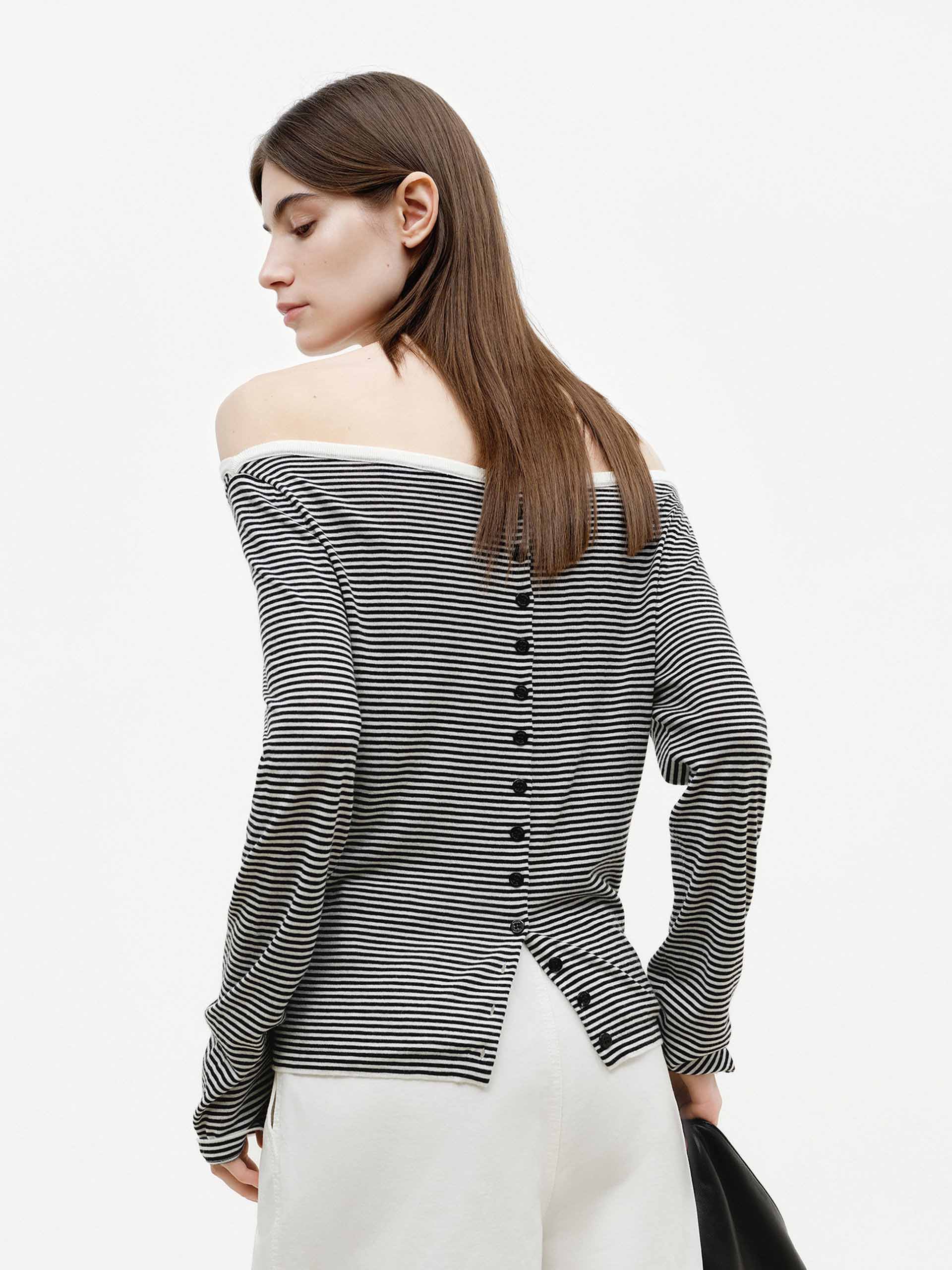 Off Shoulder Button Knit Top - Image 11