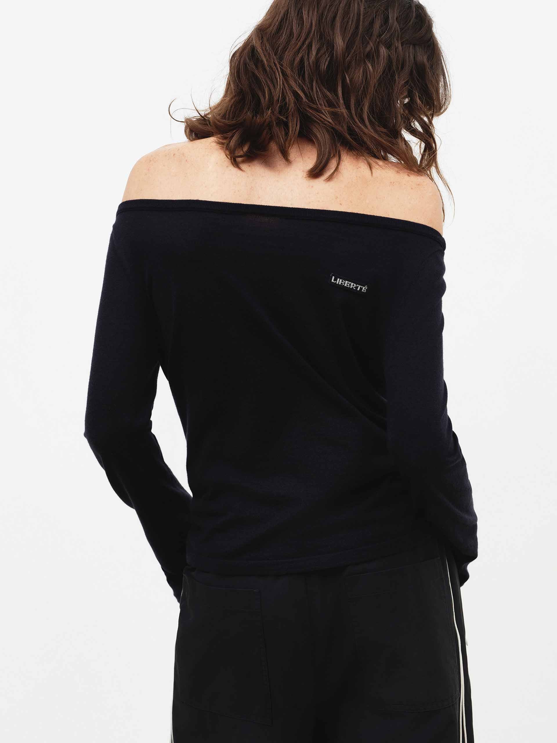 Off Shoulder Button Knit Top - Image 3