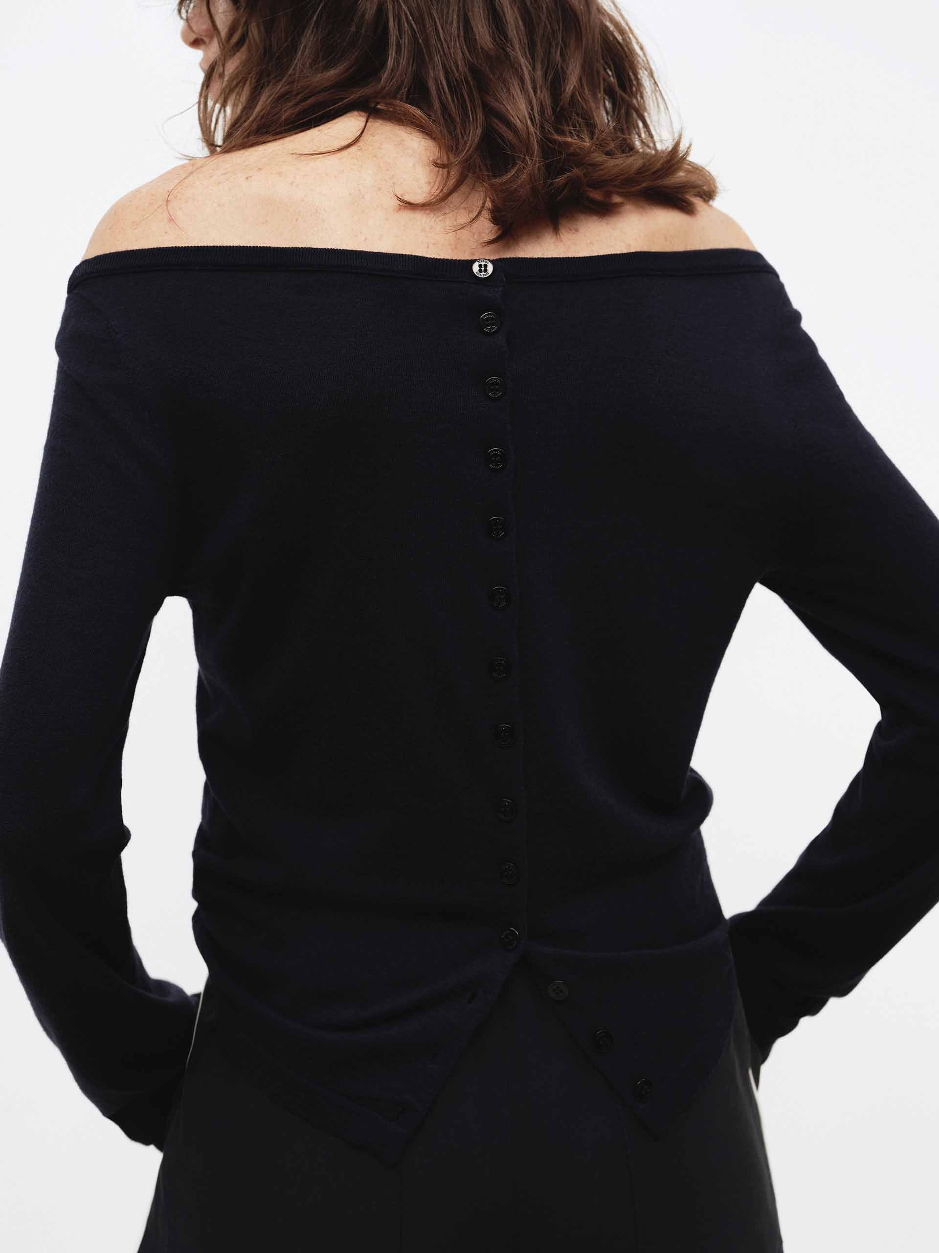 Off Shoulder Button Knit Top - Image 8
