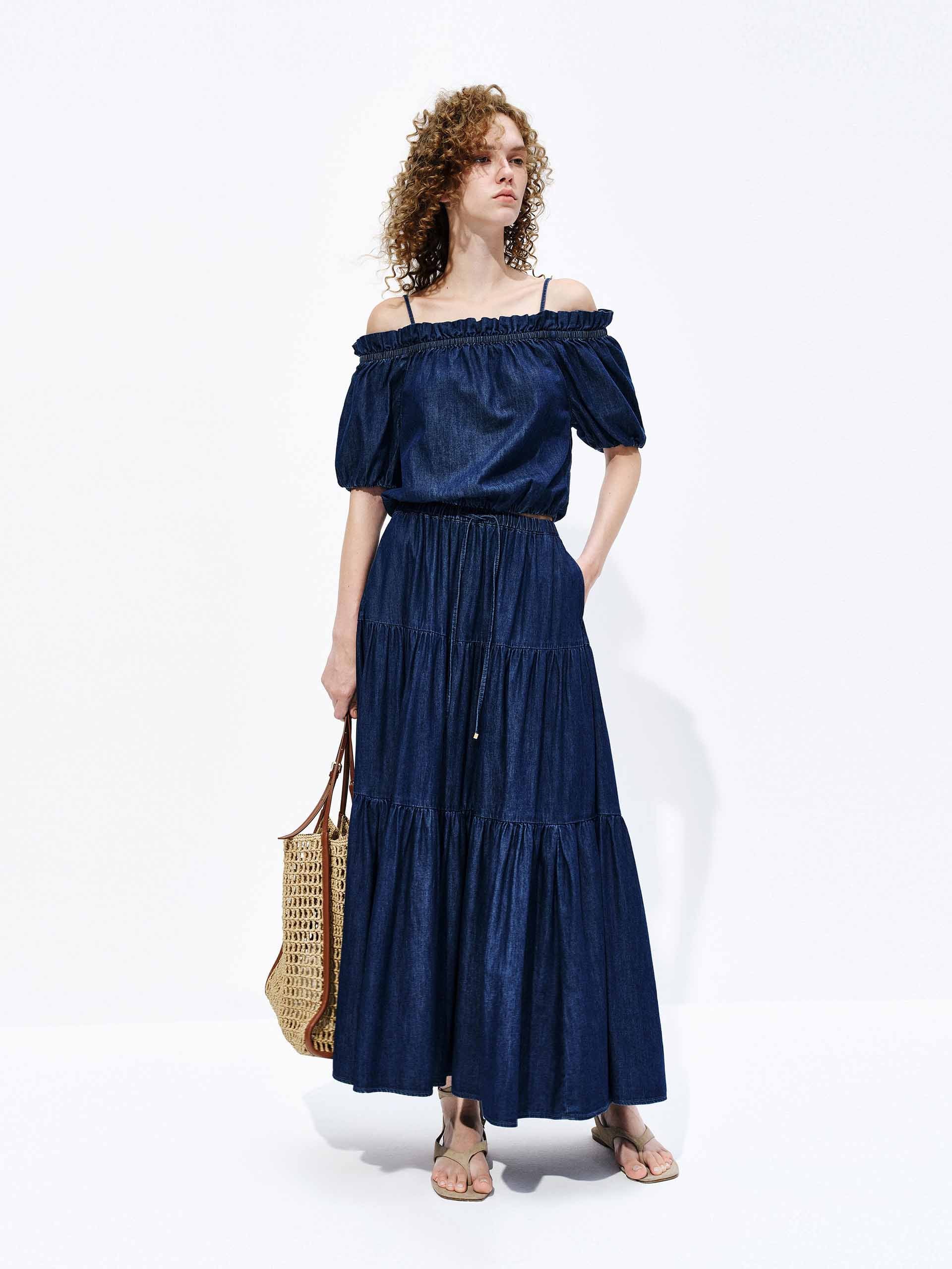 Off Shoulder Denim Top - Image 2