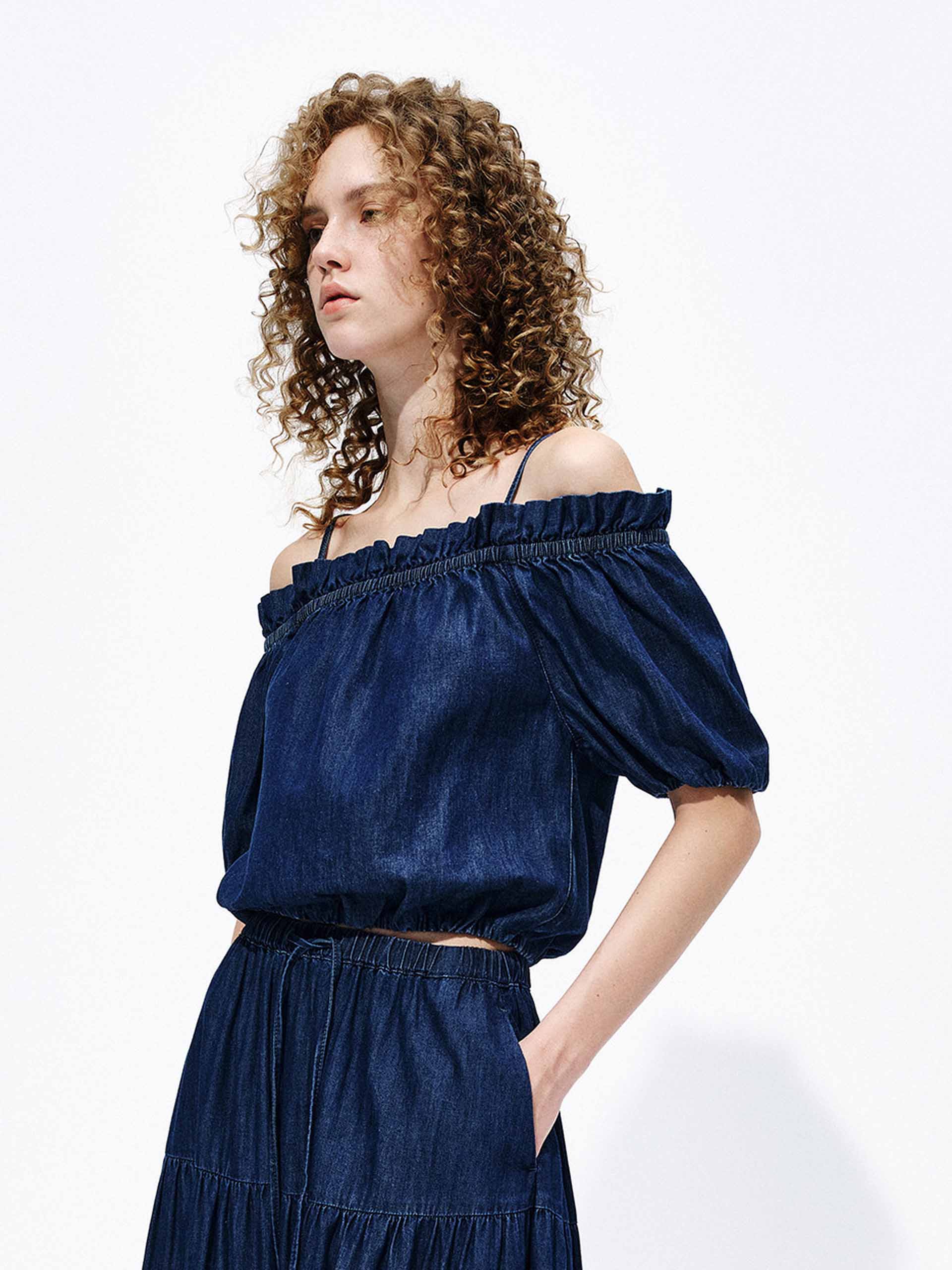 Off Shoulder Denim Top - Image 6