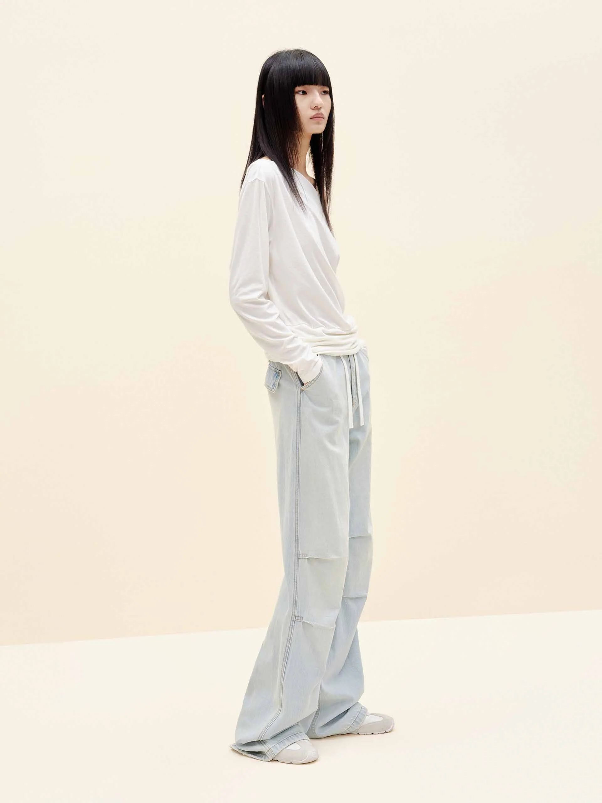 Off Shoulder Pleated T-shirt - Image 2