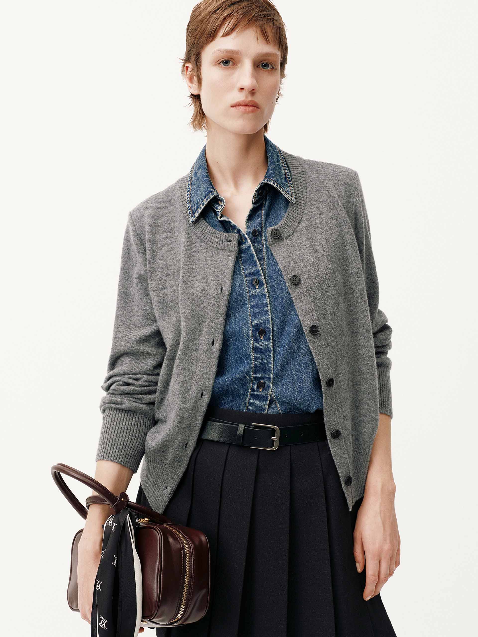Paneled Denim Wool Cardigan - Image 13