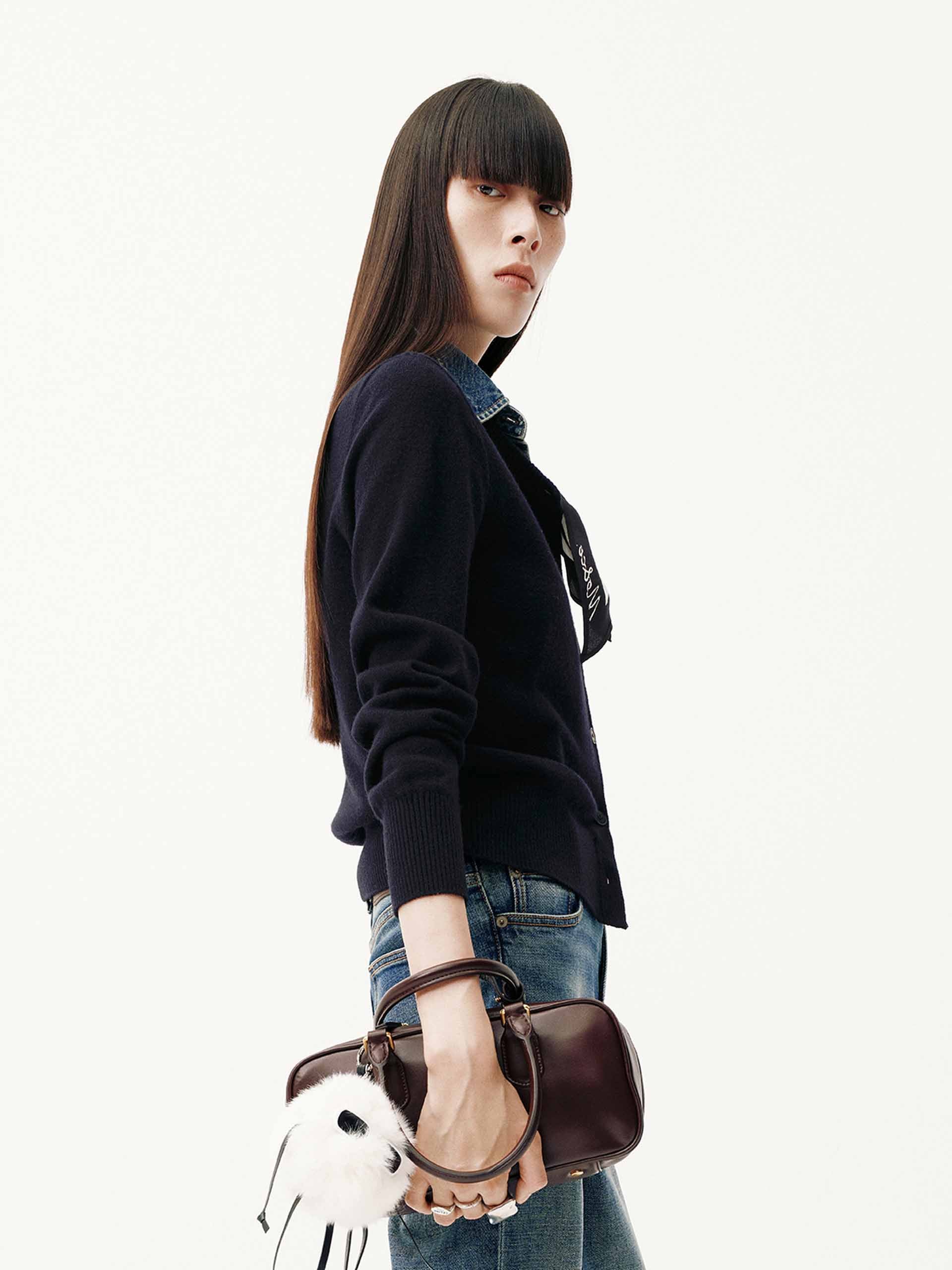 Paneled Denim Wool Cardigan - Image 3