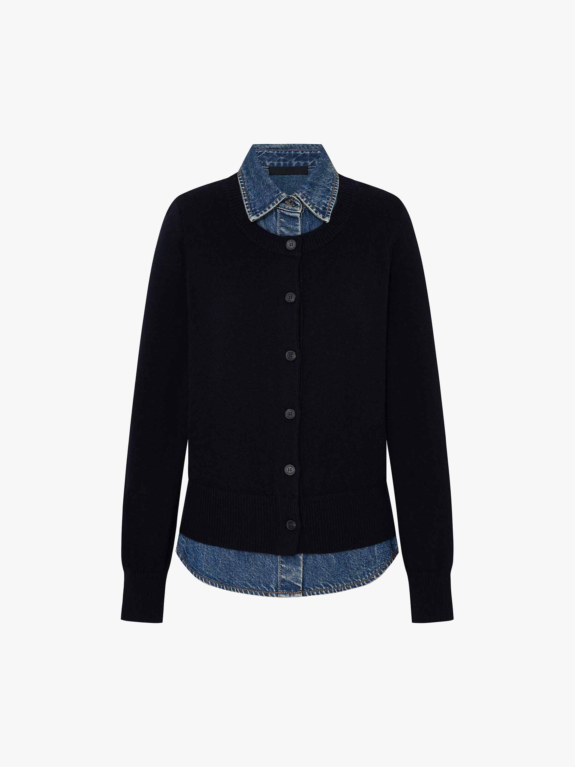 Paneled Denim Wool Cardigan - Image 5