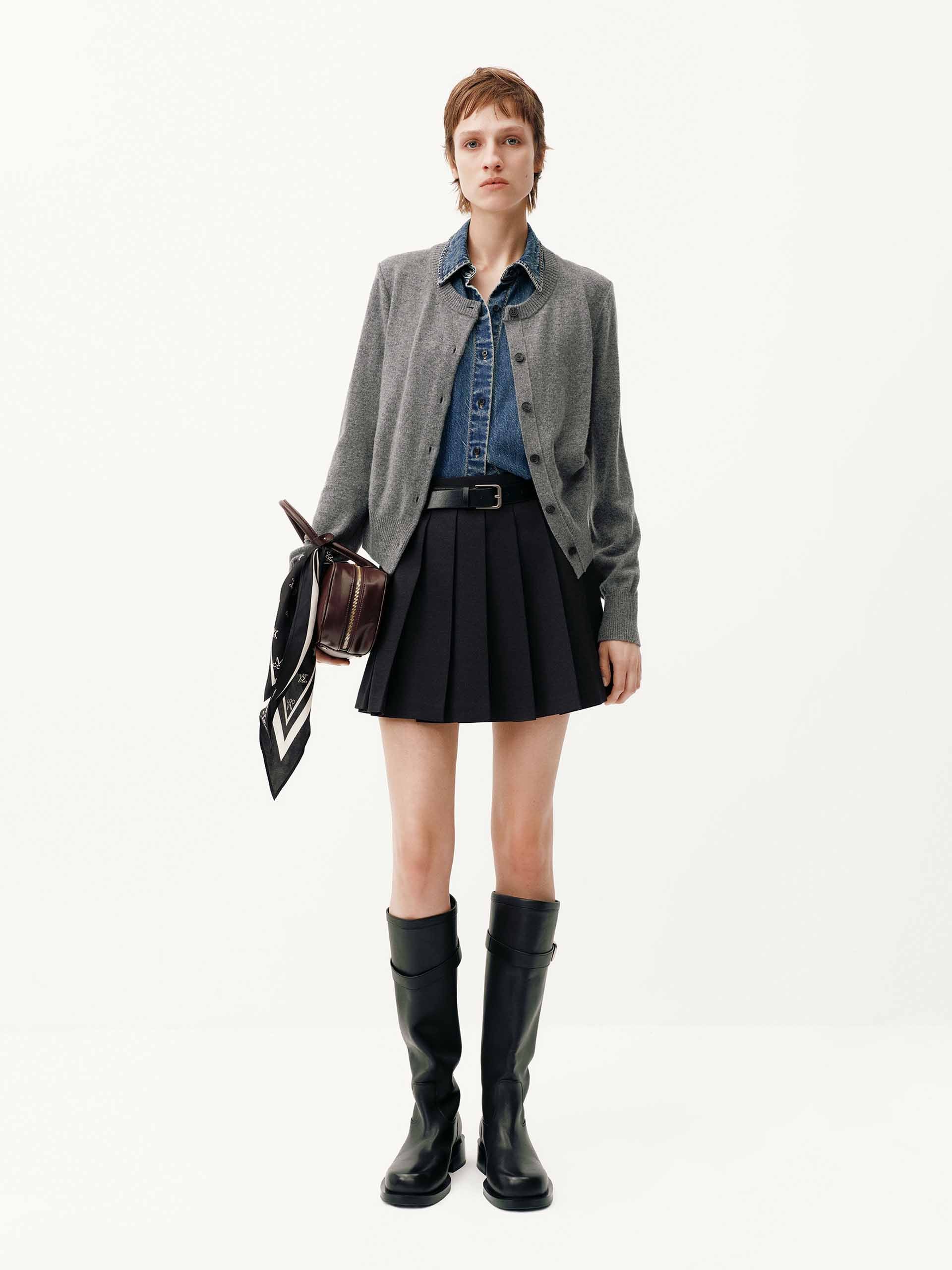 Paneled Denim Wool Cardigan - Image 8
