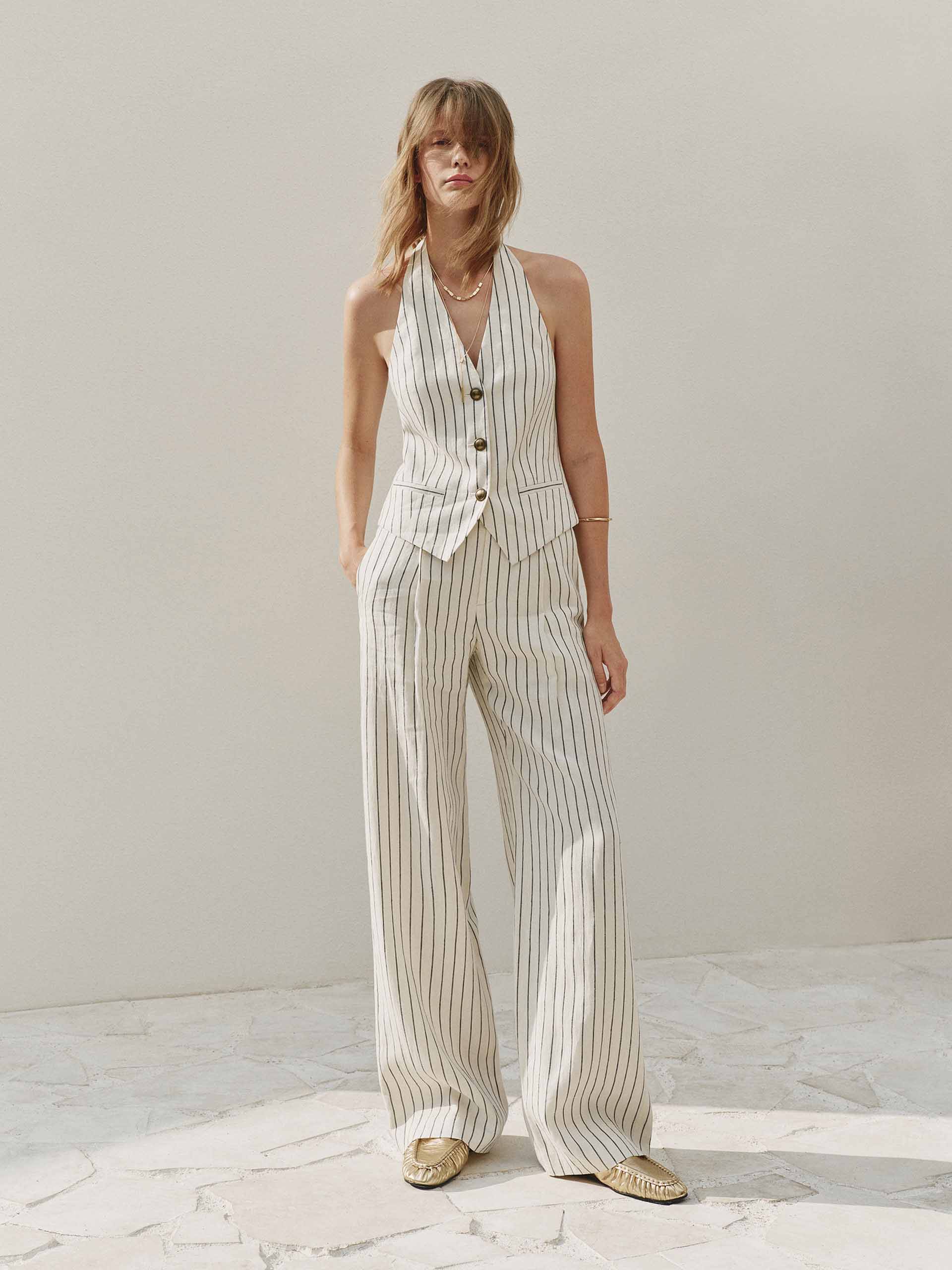 Pinstripe Halterneck Linen Vest - Image 2