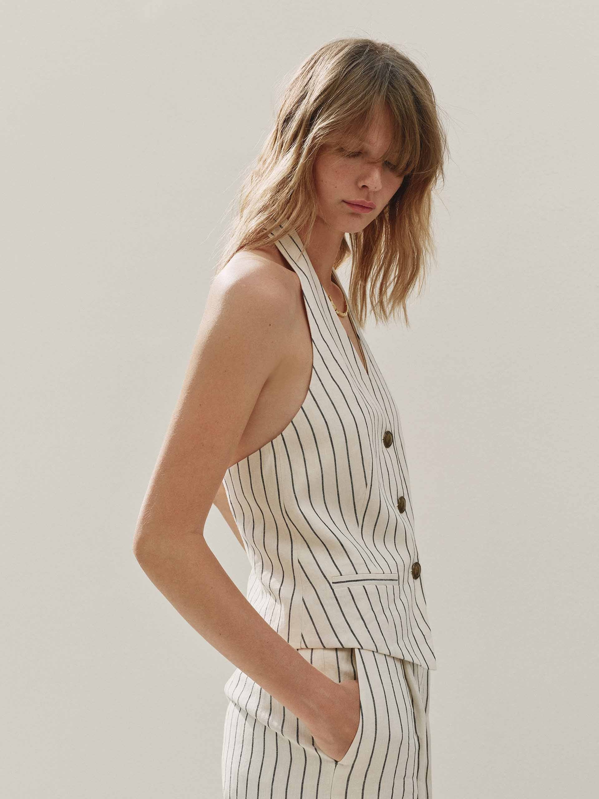 Pinstripe Halterneck Linen Vest - Image 6