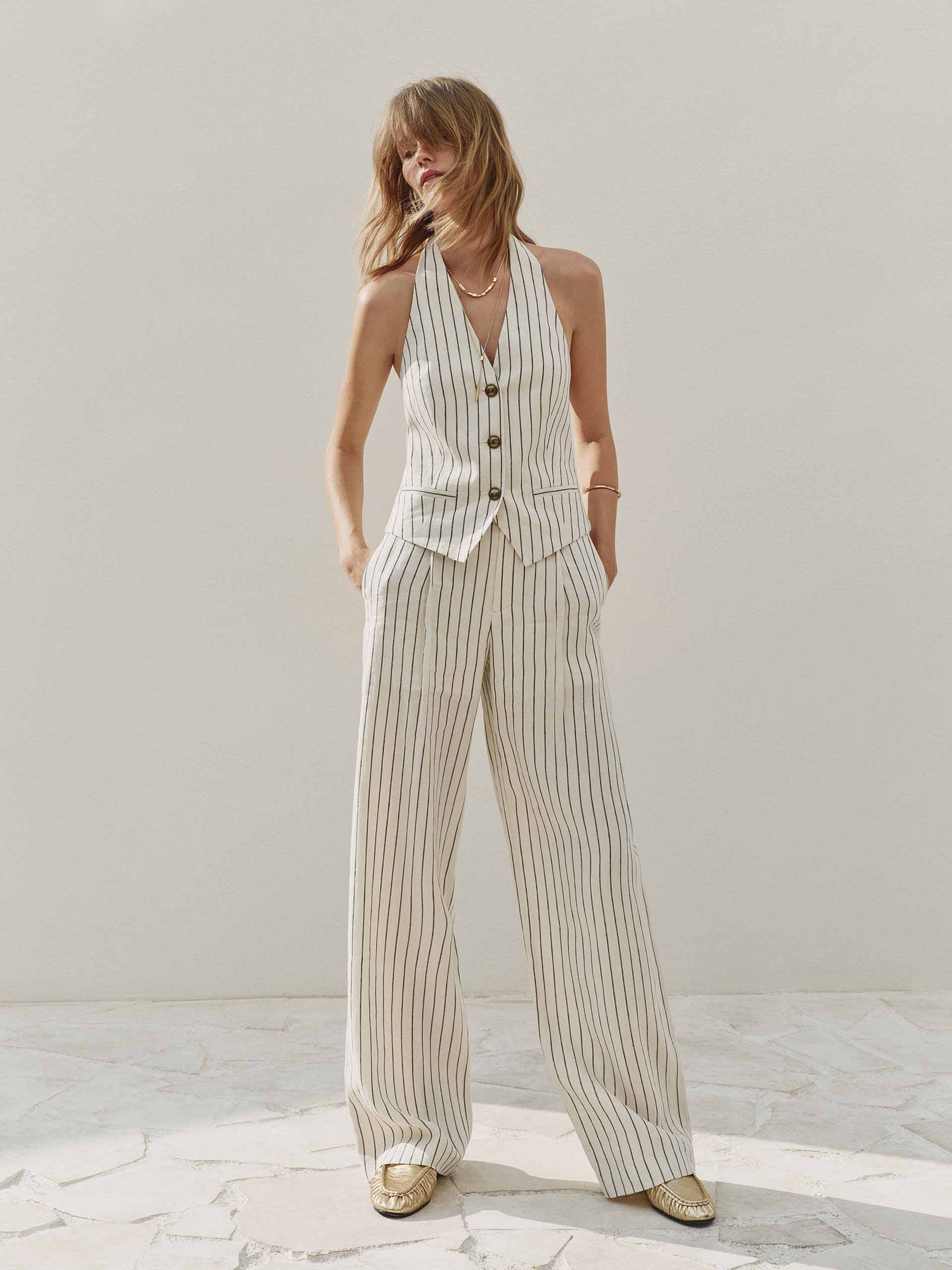 Pinstripe Linen Trousers - Image 2