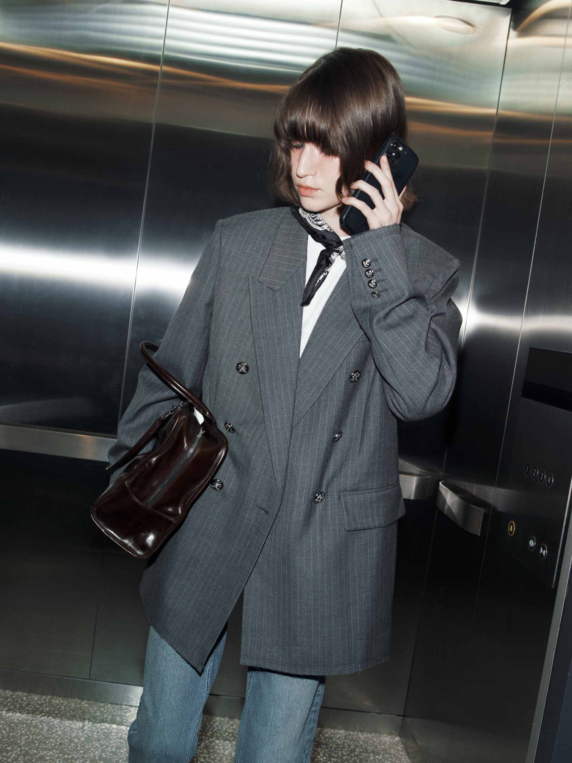 Pinstriped Structured Blazer - Image 2