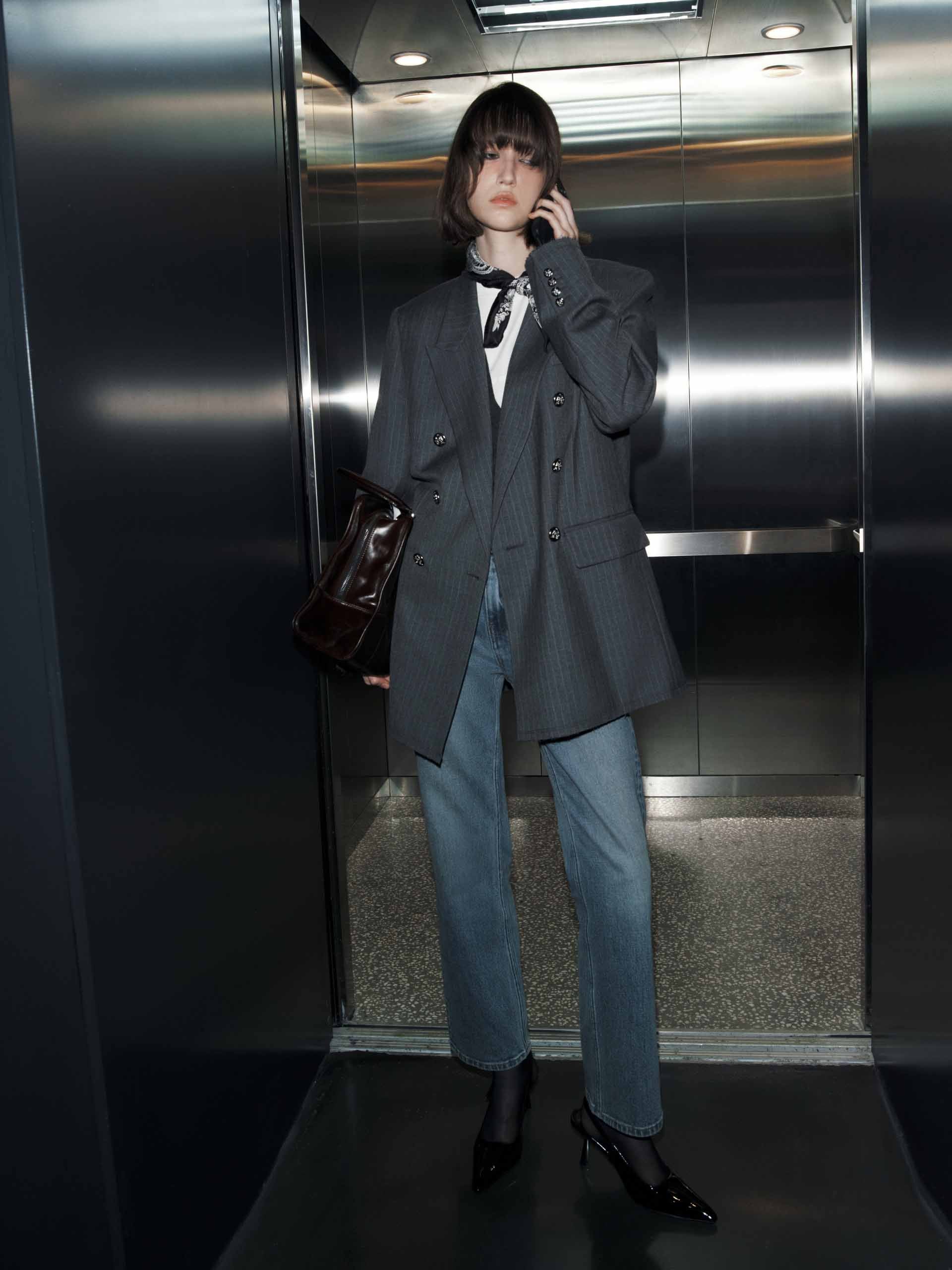 Pinstriped Structured Blazer - Image 6