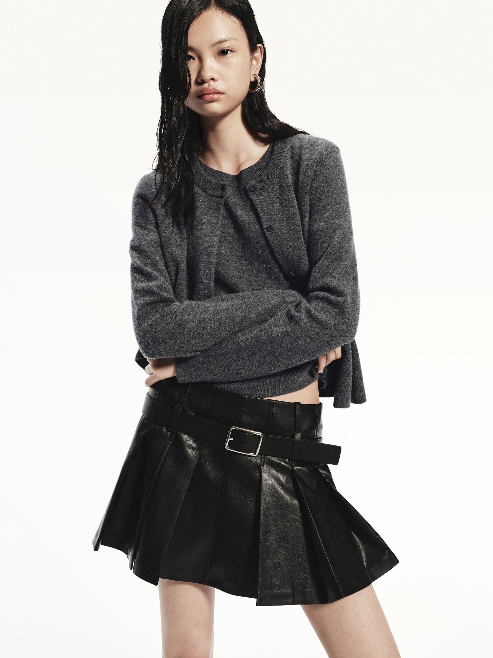Pleated PU Leather Skirt - Image 2