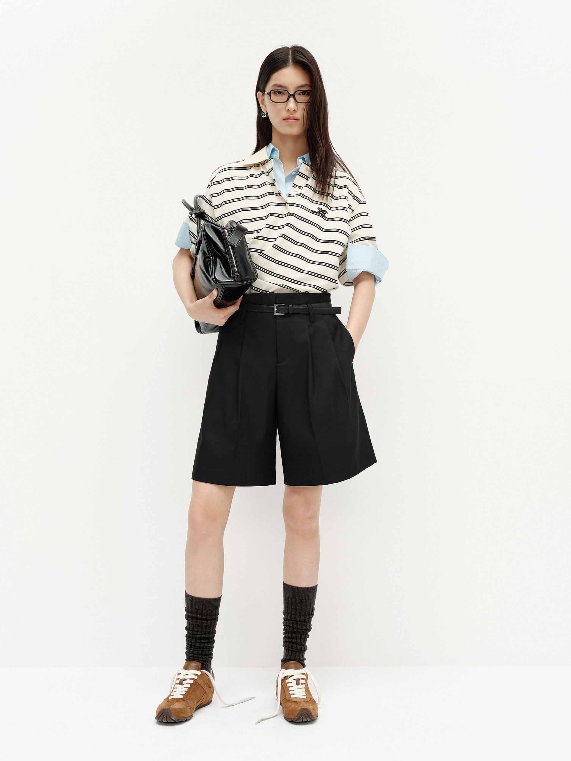 Polo Collar Striped Top - Image 2