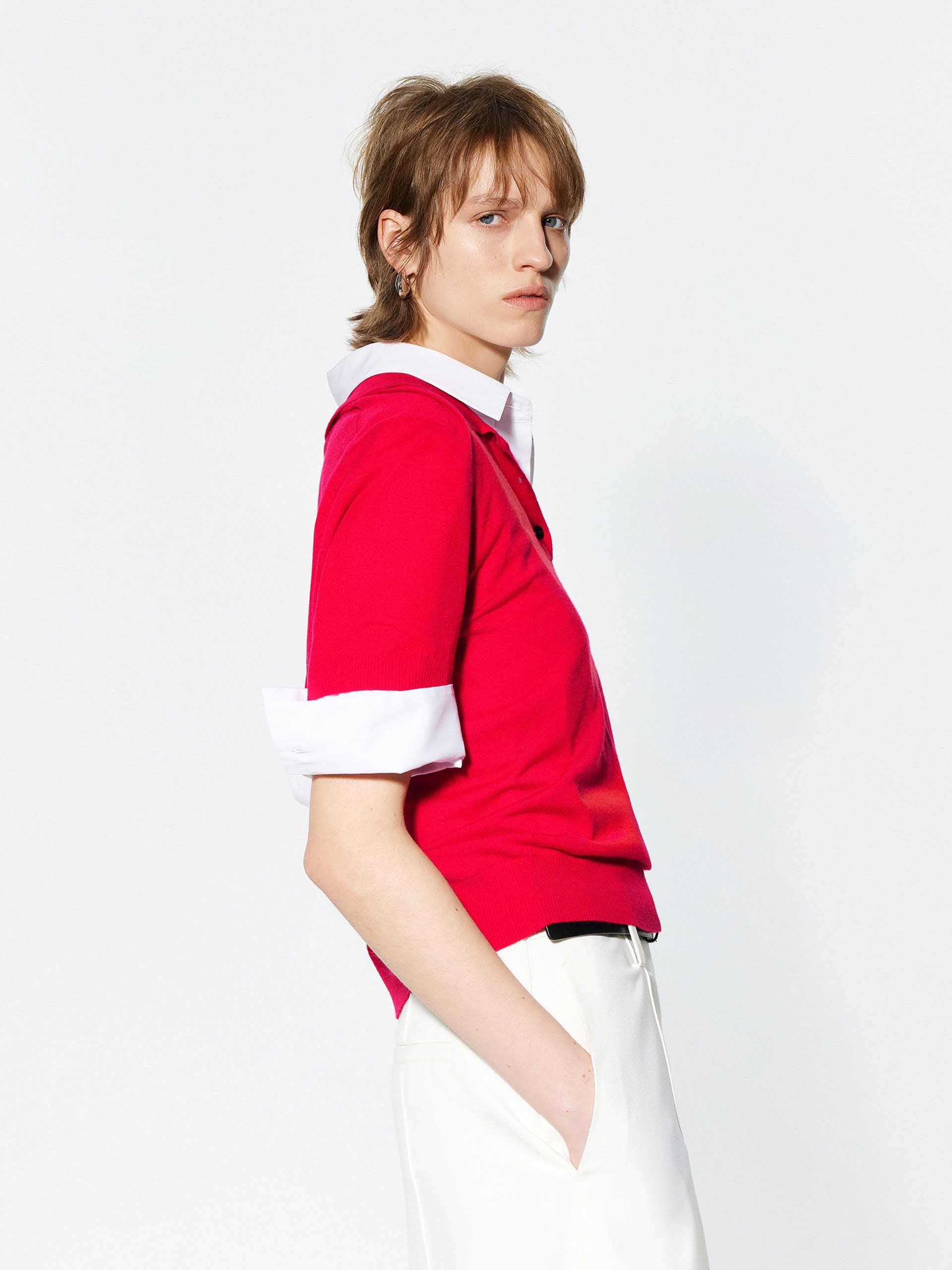 Polo Collar Wool Knit Top - Image 19