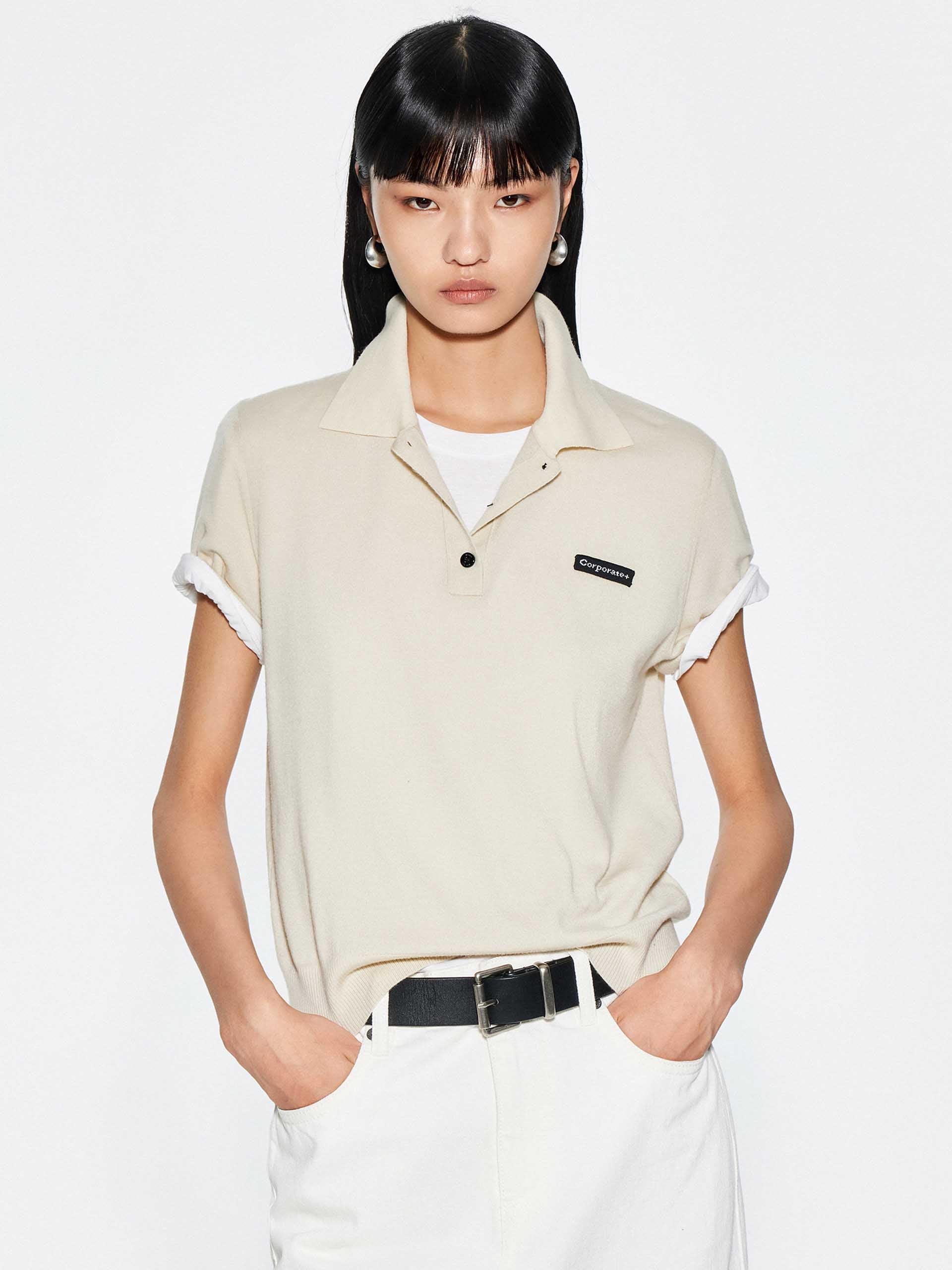 Polo Collar Wool Knit Top - Image 7