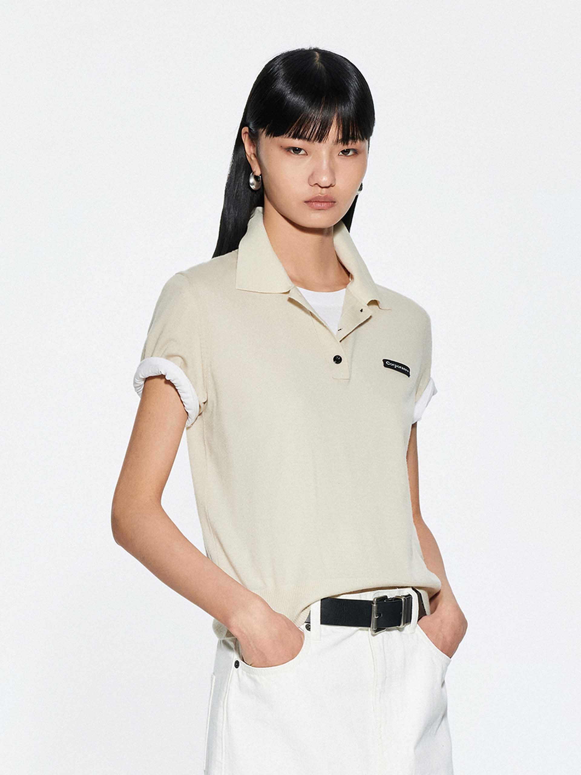 Polo Collar Wool Knit Top - Image 9