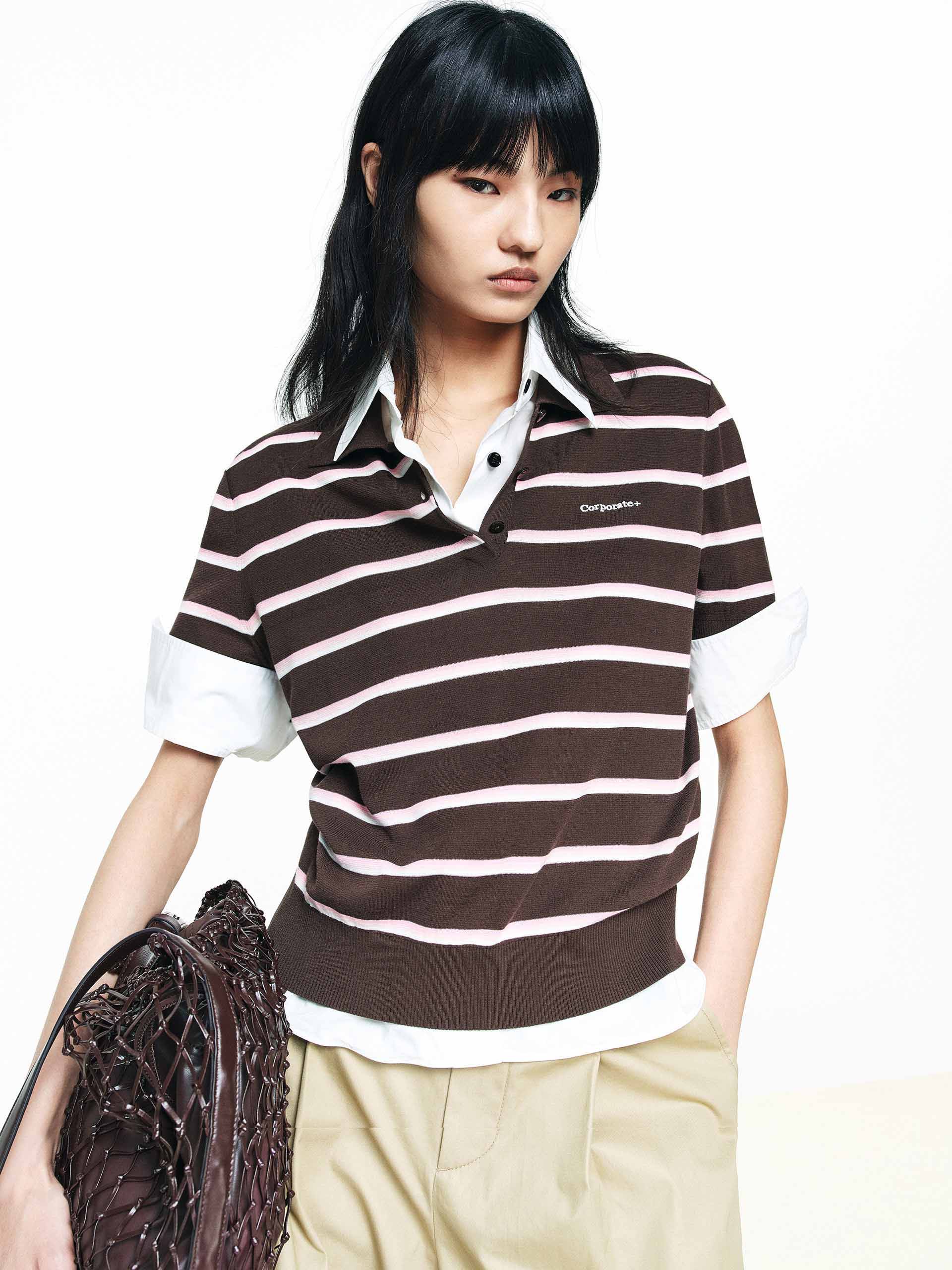Polo Neck Striped Top