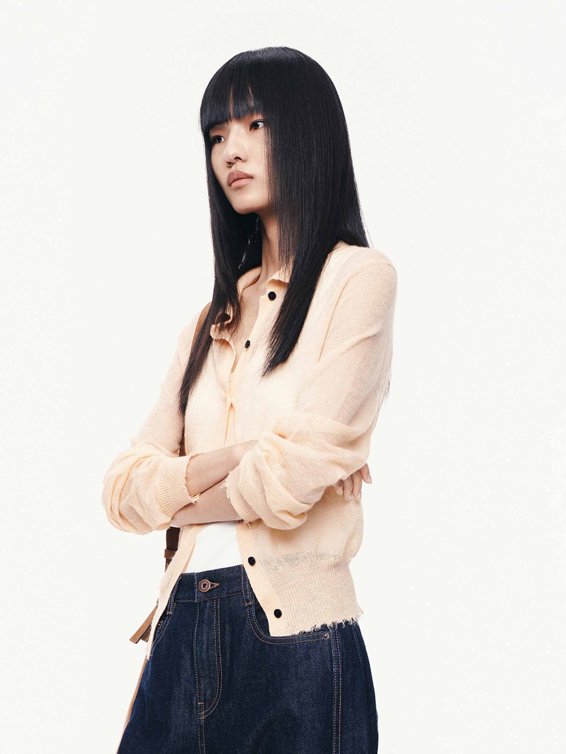Raw Hem Knitted Cardigan - Image 3