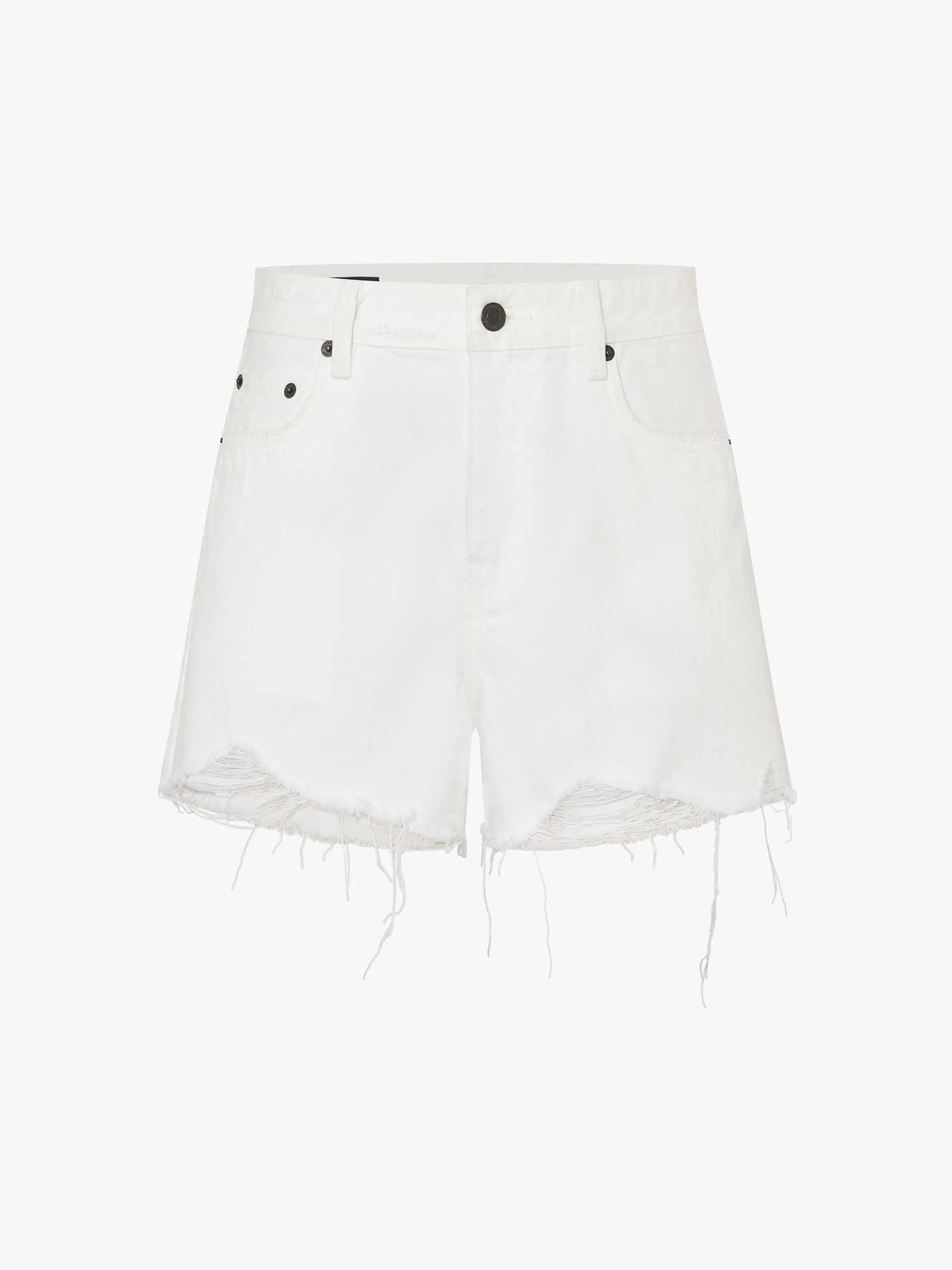 Raw Hem White Denim Shorts - Image 5