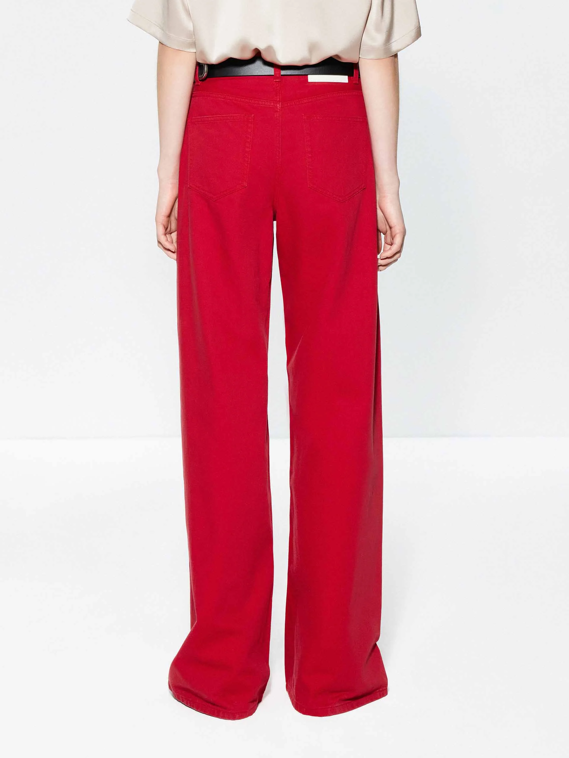 Red Wide Leg Cotton Jeans - Image 5