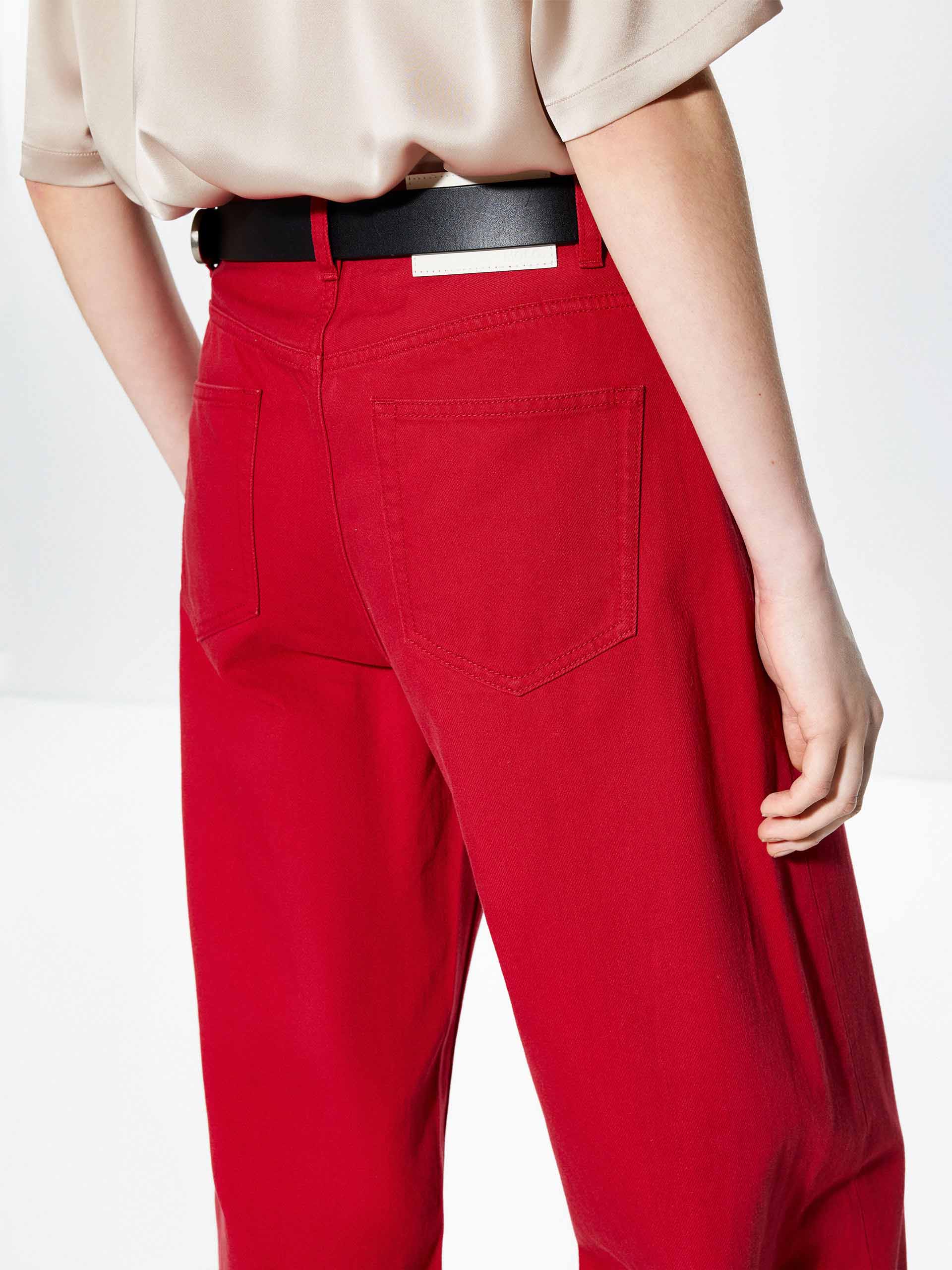 Red Wide Leg Cotton Jeans - Image 6