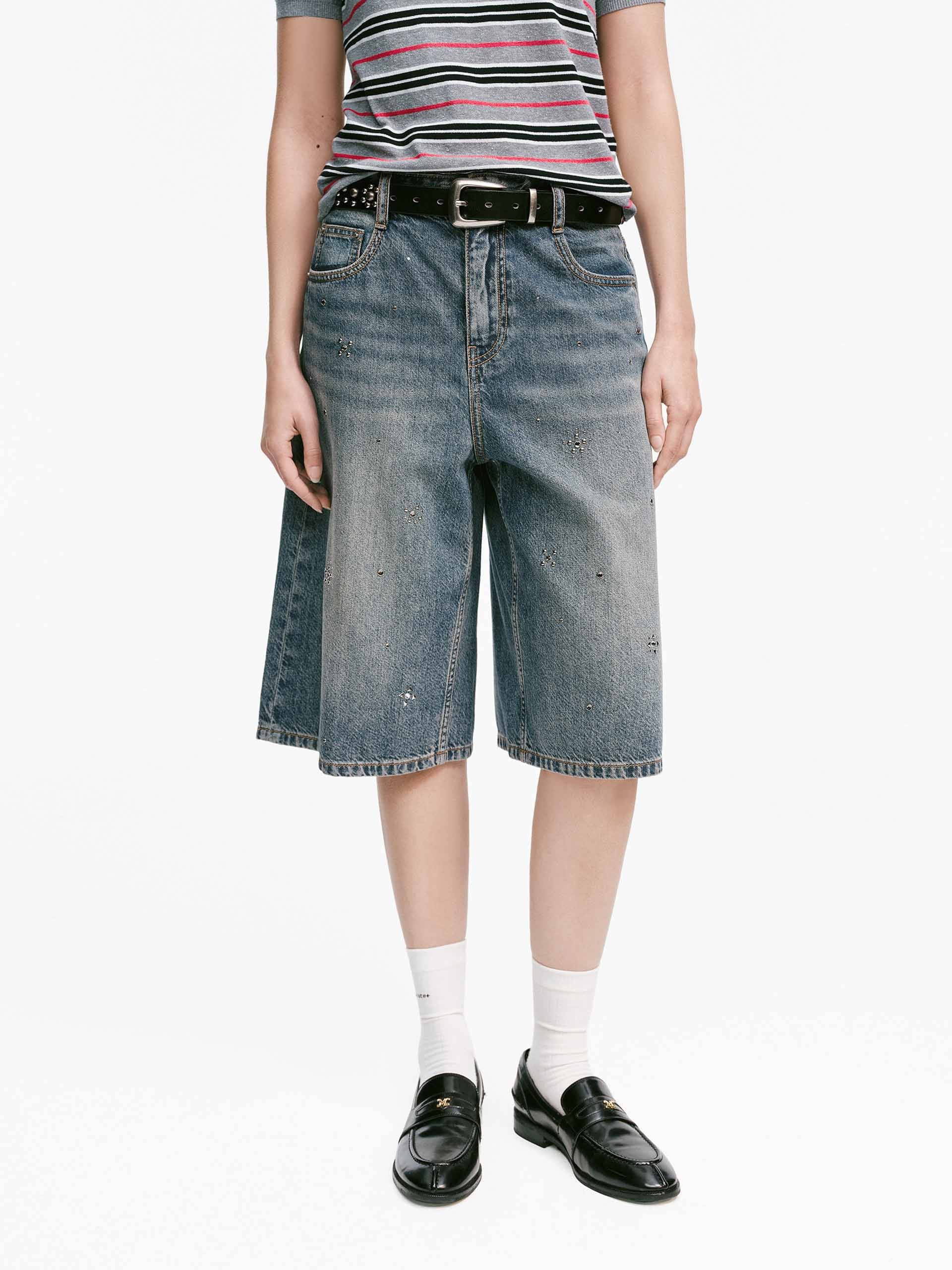 Rhinestone Bermuda Denim Shorts