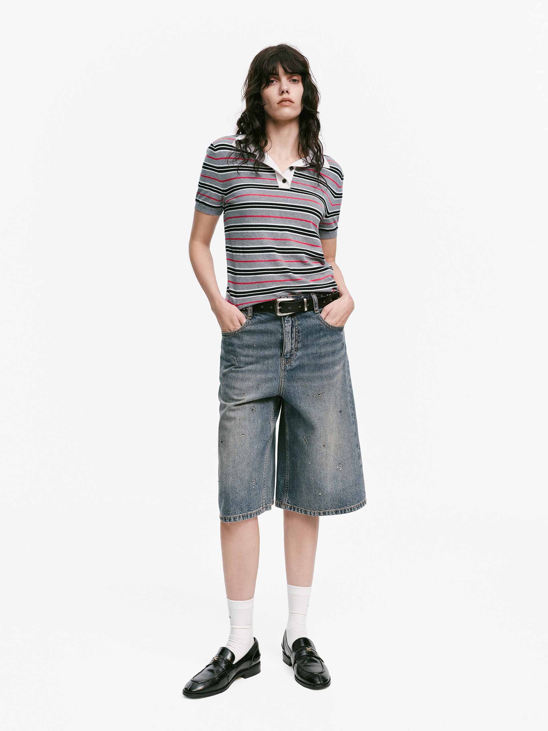 Rhinestone Bermuda Denim Shorts - Image 2