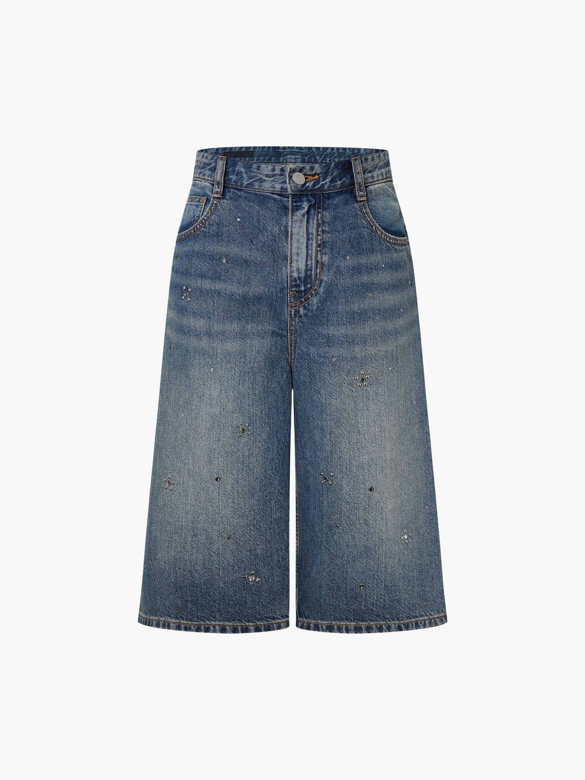 Rhinestone Bermuda Denim Shorts - Image 5
