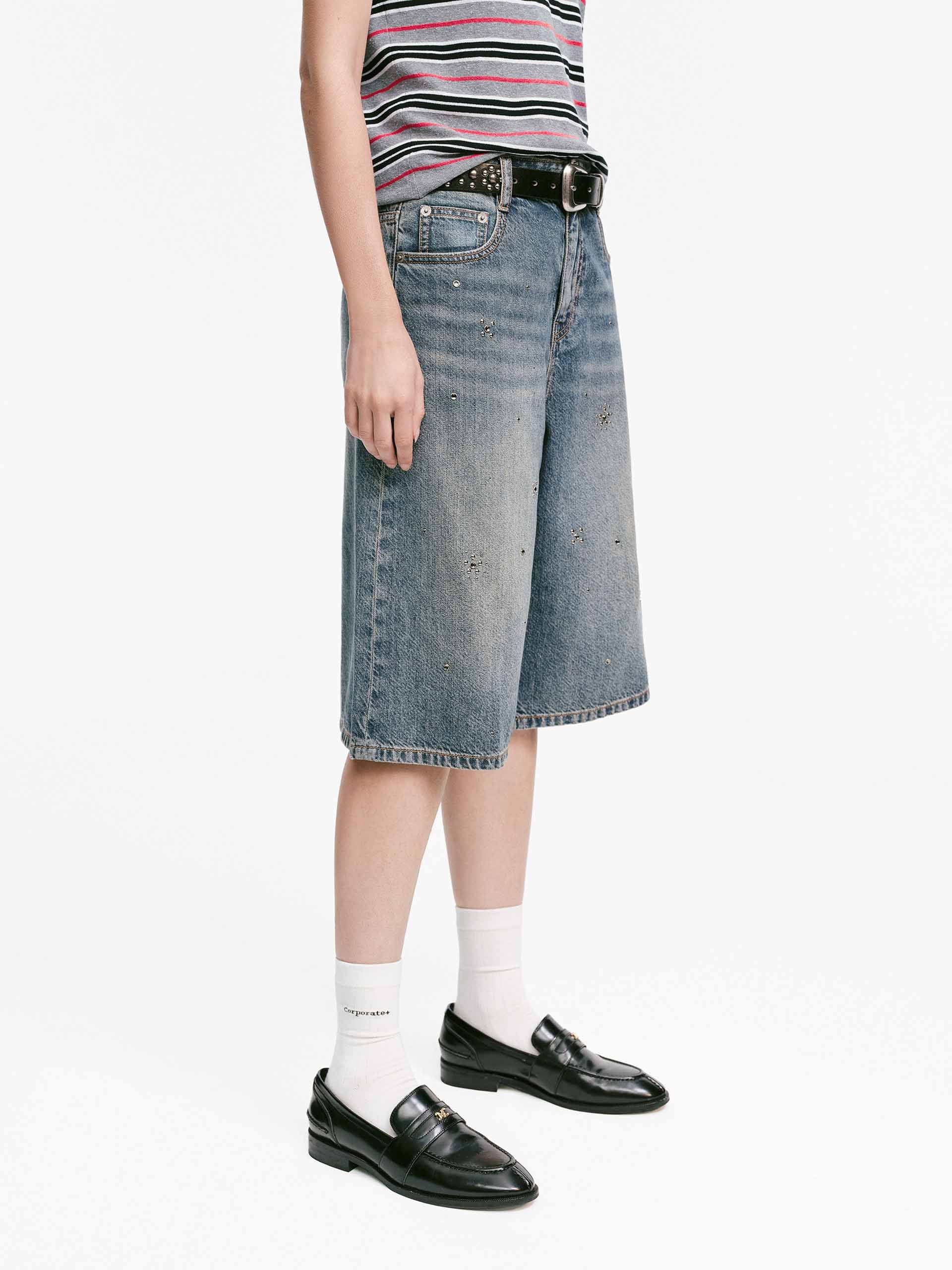 Rhinestone Bermuda Denim Shorts - Image 6