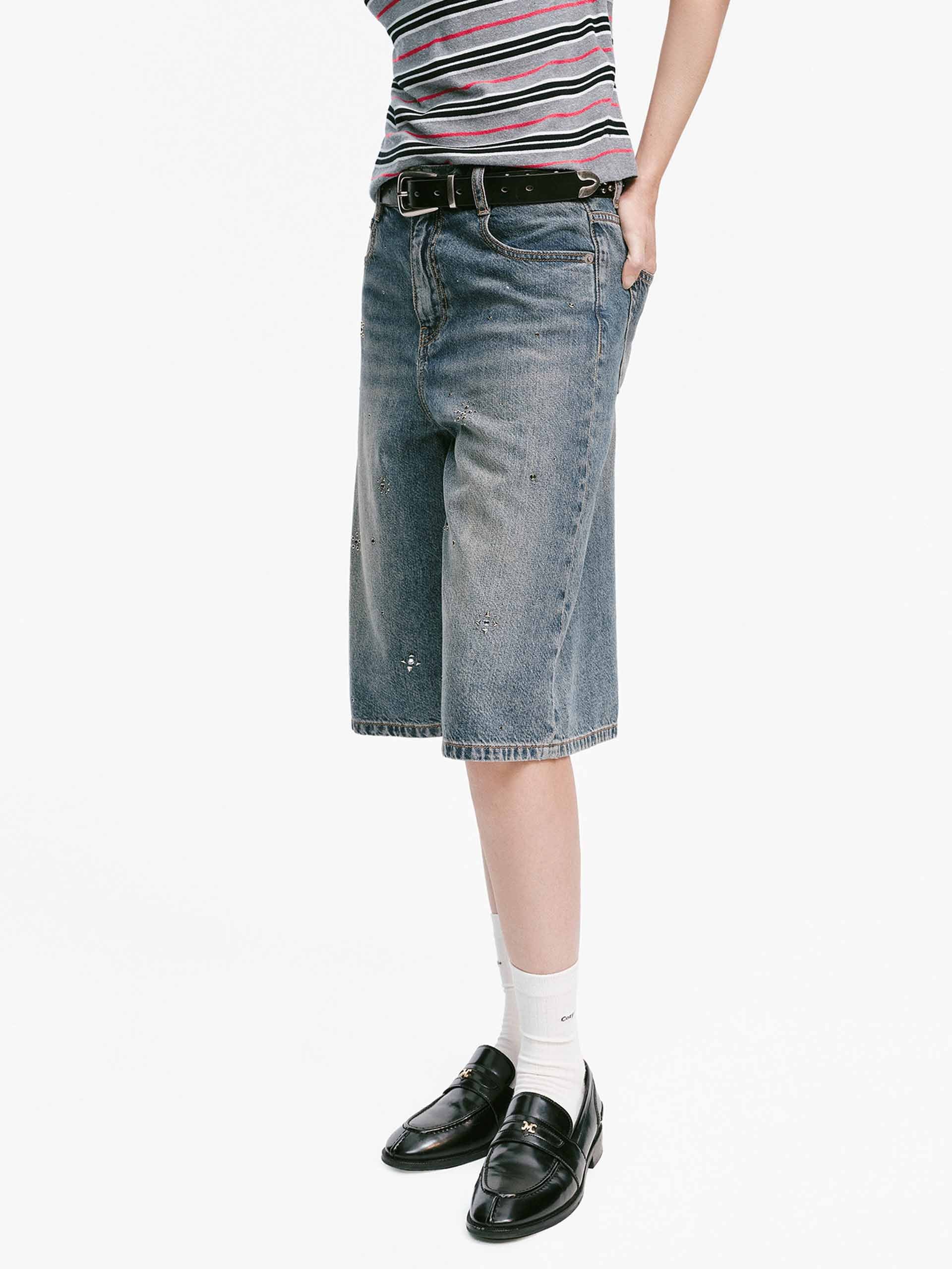 Rhinestone Bermuda Denim Shorts - Image 7