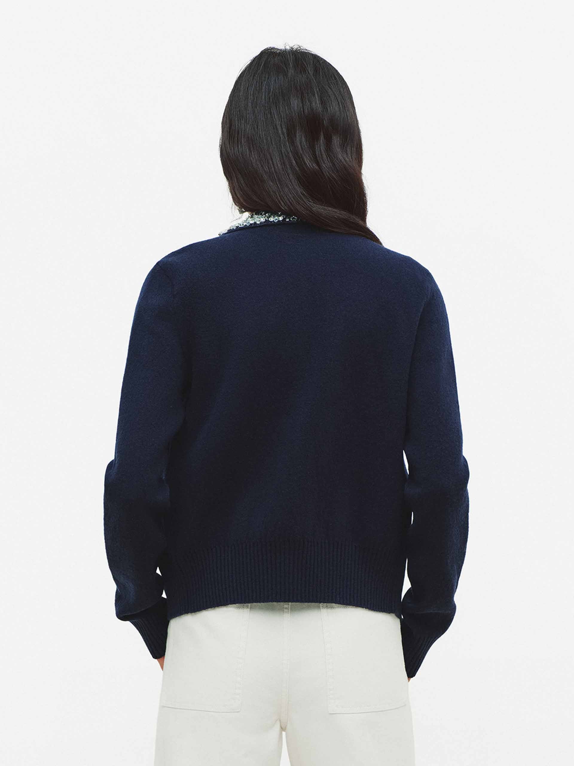 Rhinestone Collar Cropped Cardigan - Image 8
