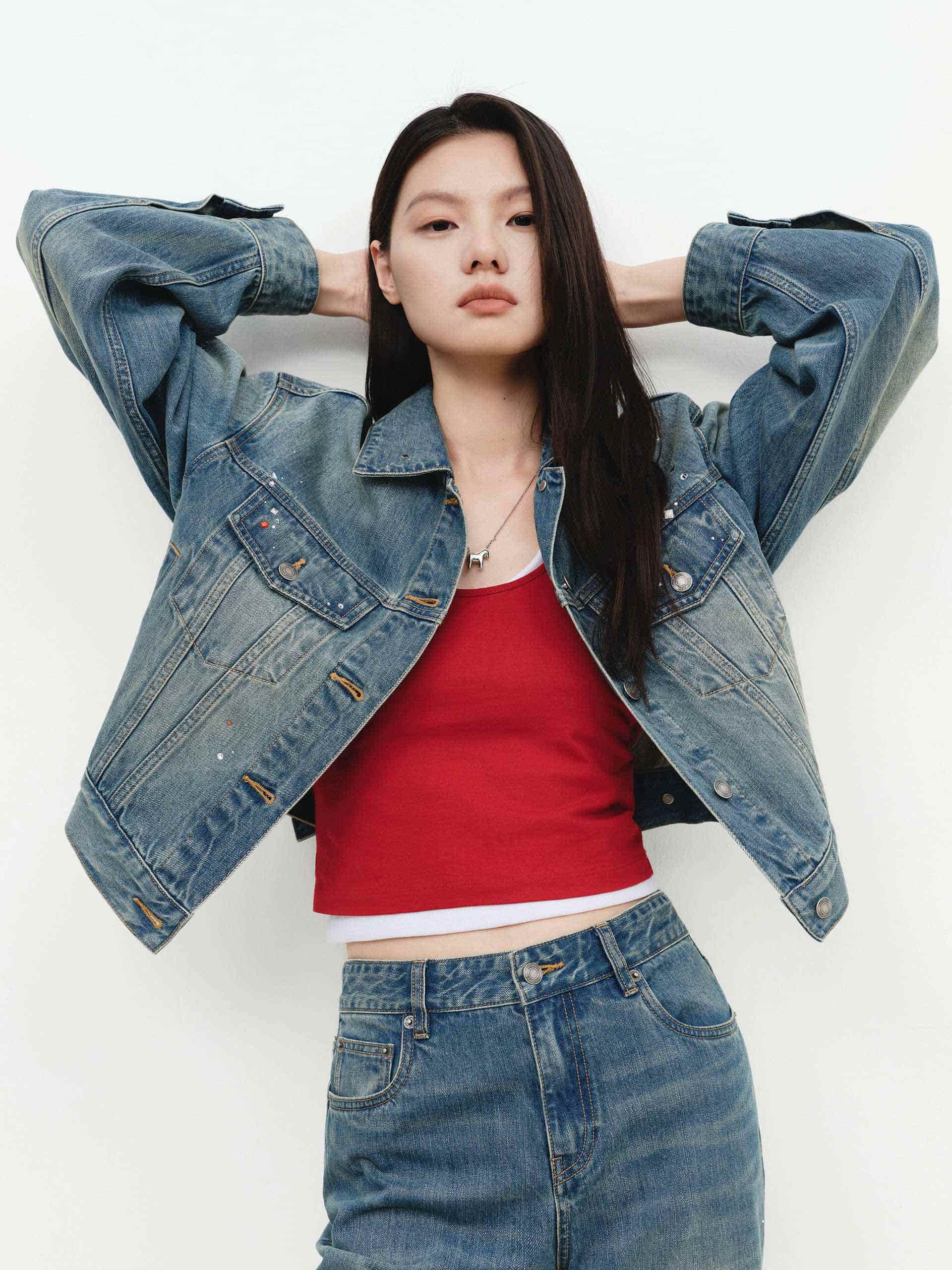 Rhinestone Detail Denim Jacket - Image 7