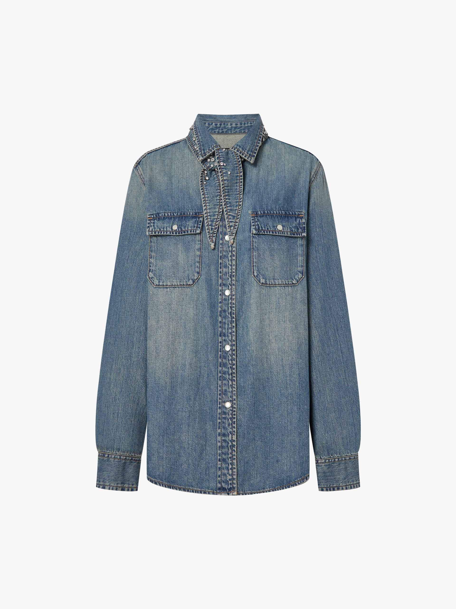 Rhinestone Necktie Denim Shirt - Image 5