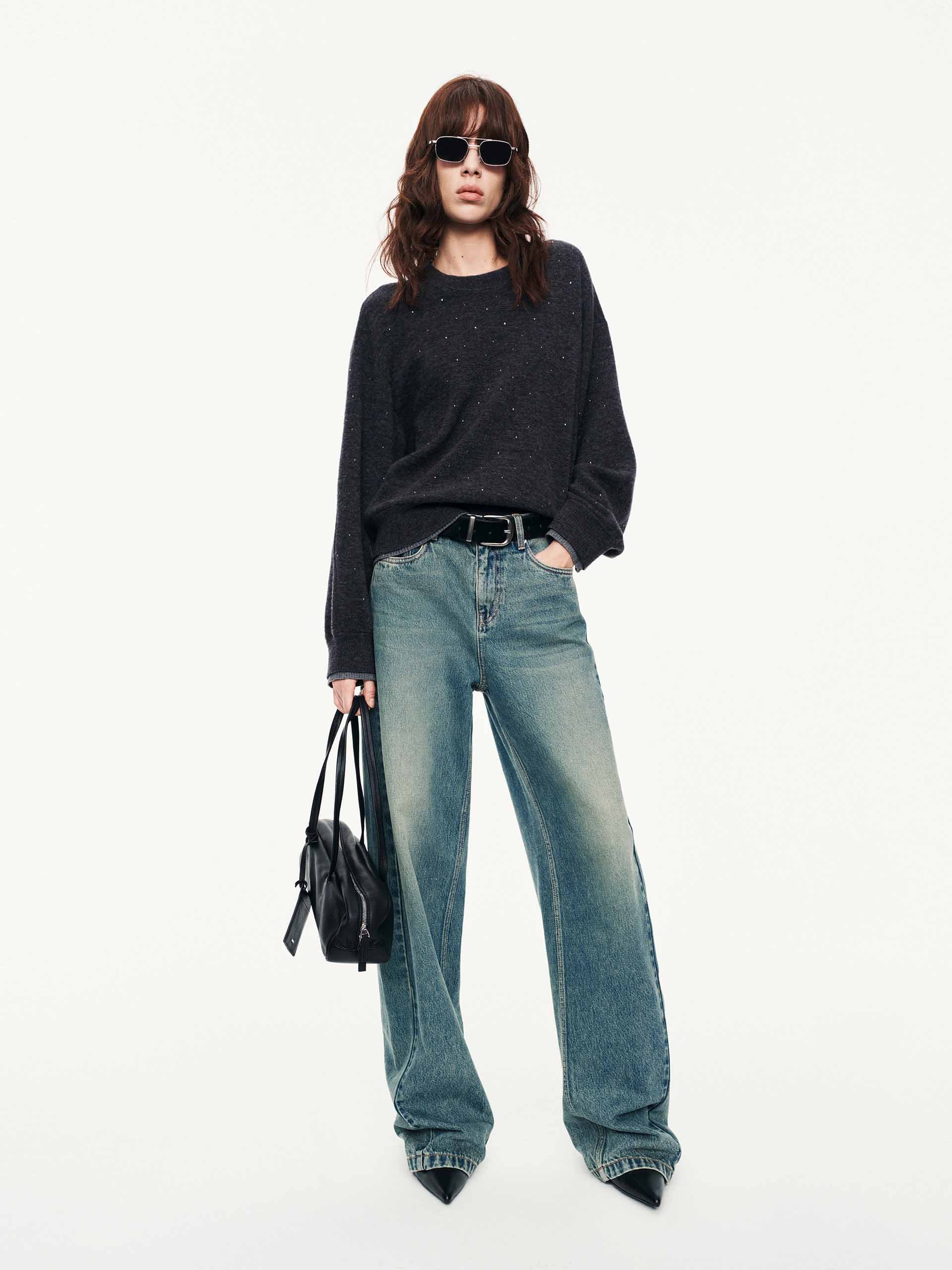 Rhinestone Wool Blend Sweater - Image 2