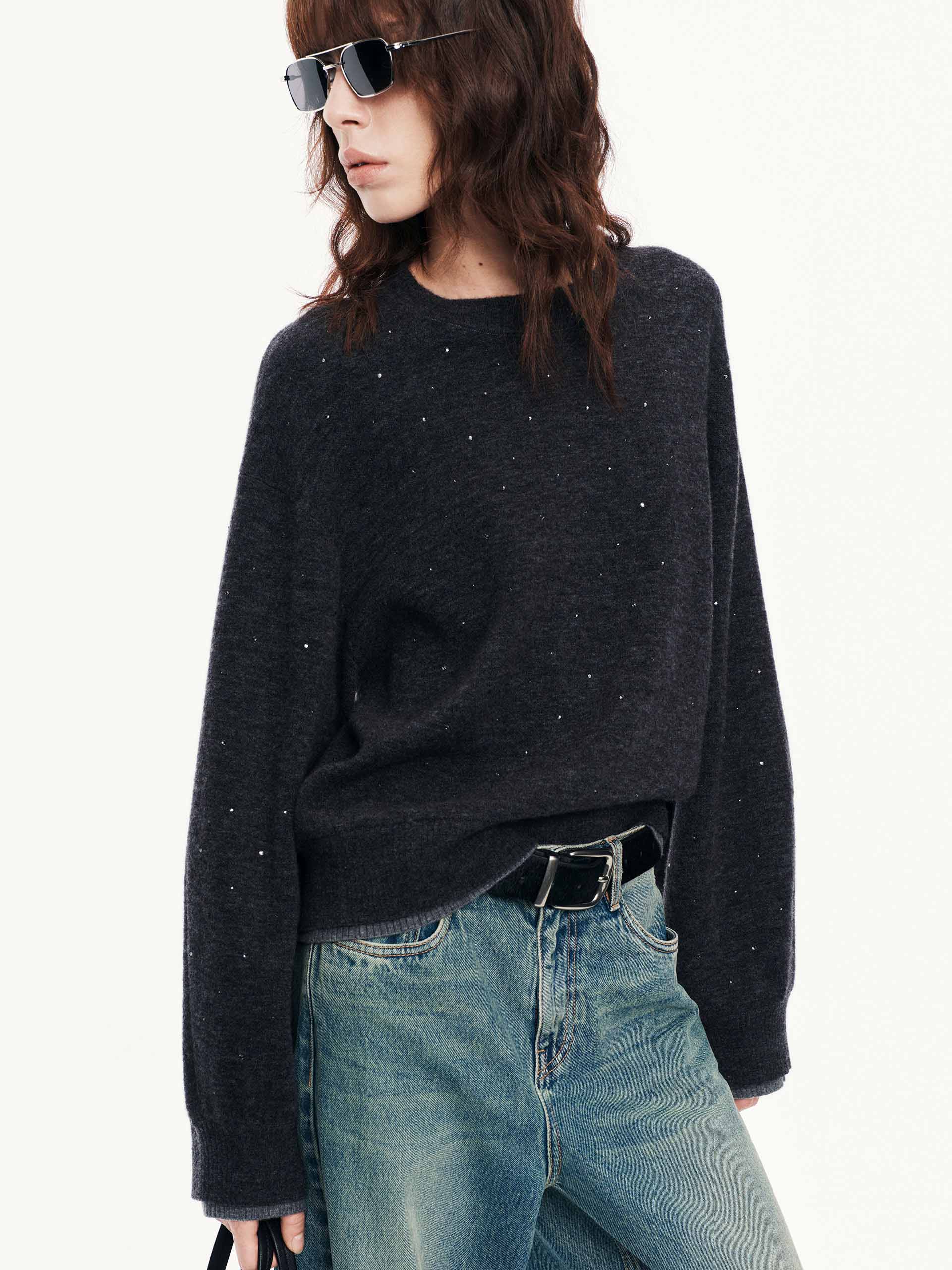 Rhinestone Wool Blend Sweater - Image 3