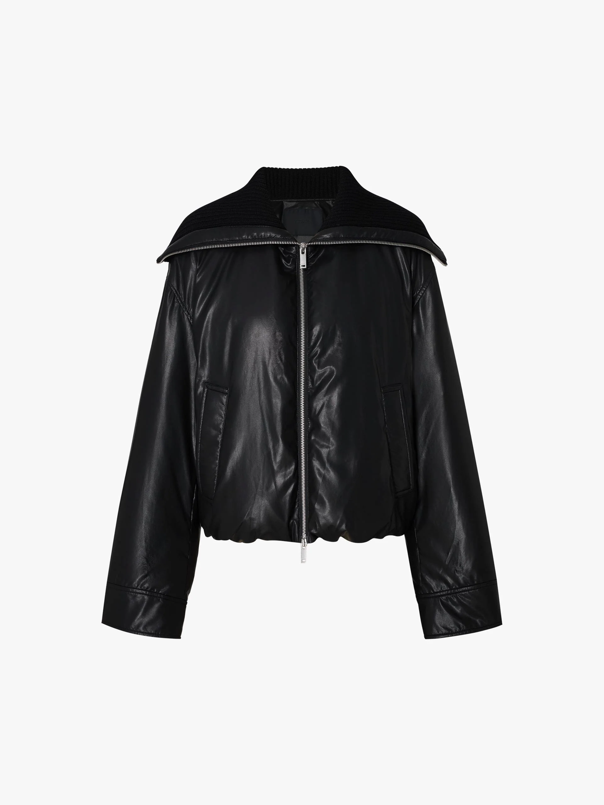 Ribbed Neckline Leather Down Jacket - Image 5