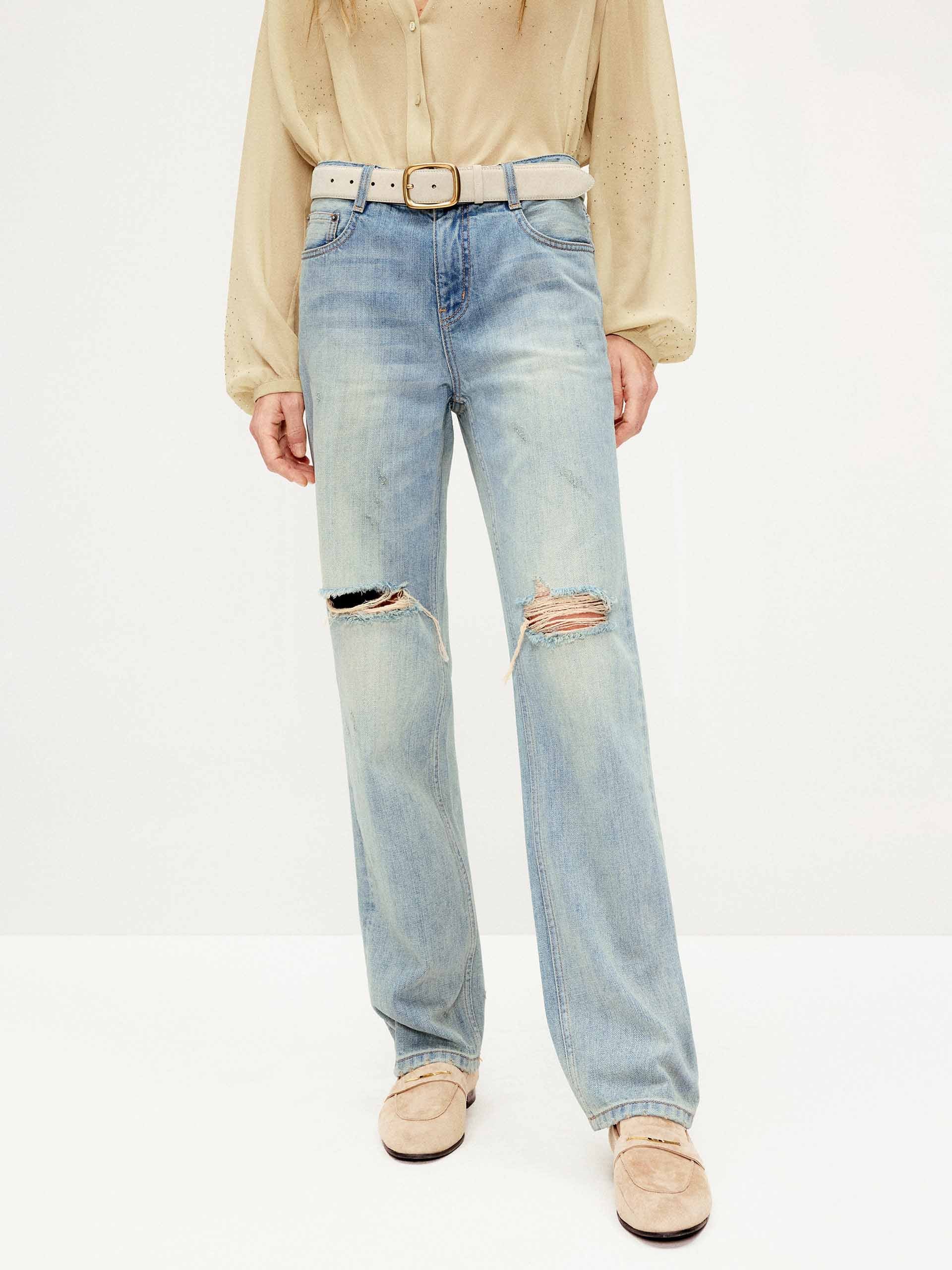 Ripped Straight Leg Jeans