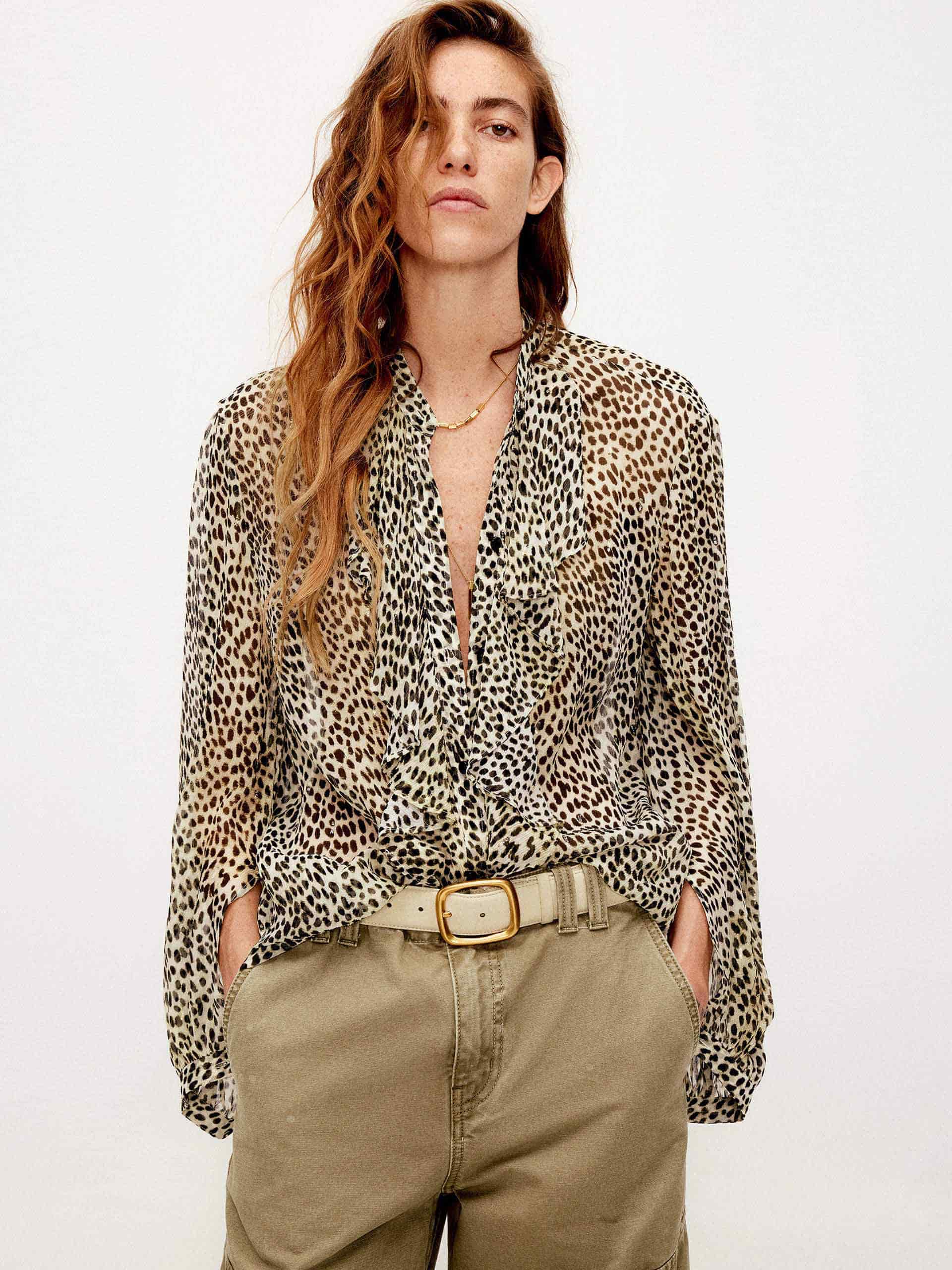 Ruffled Leopard Print Blouse