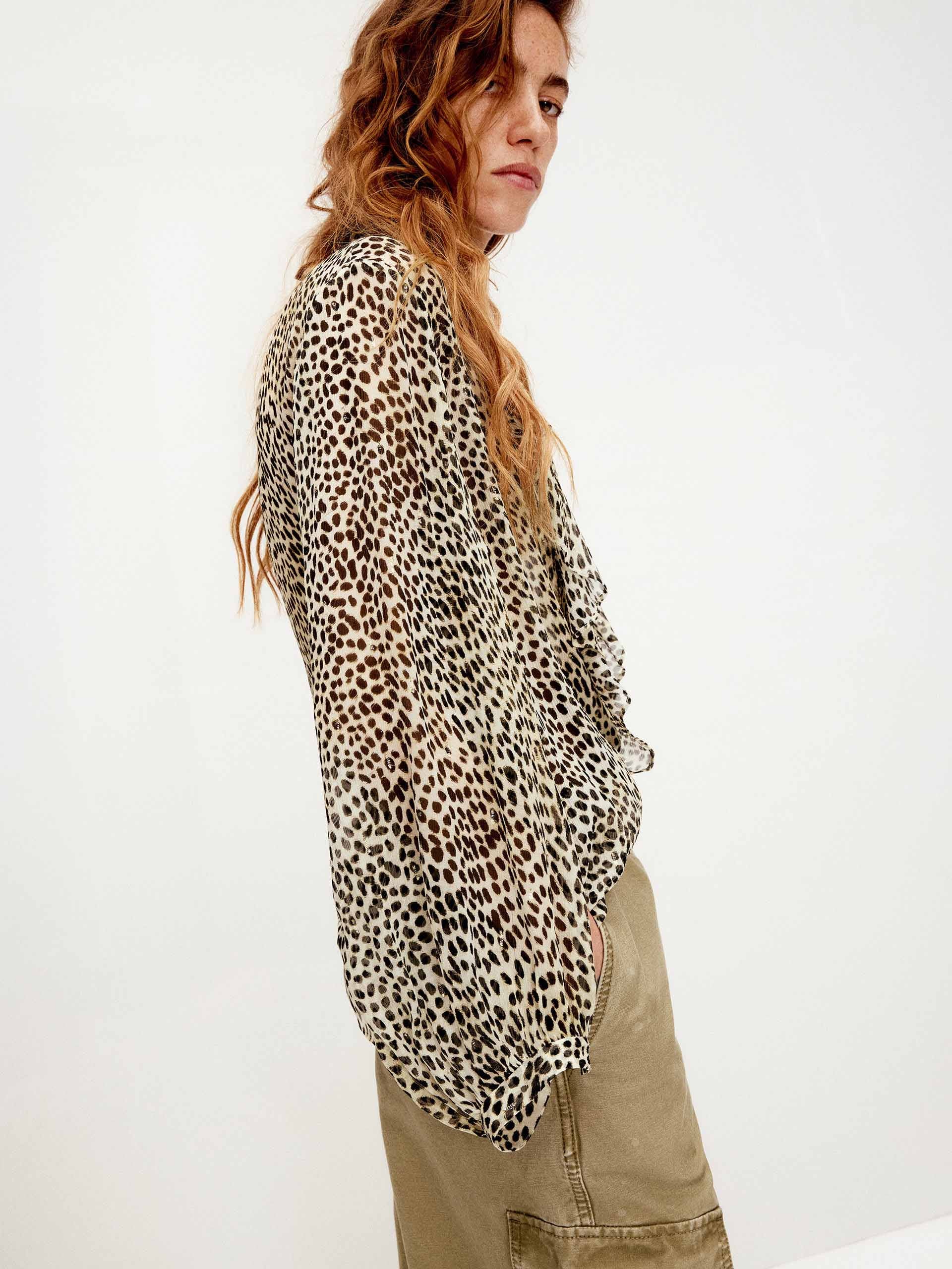 Ruffled Leopard Print Blouse - Image 6