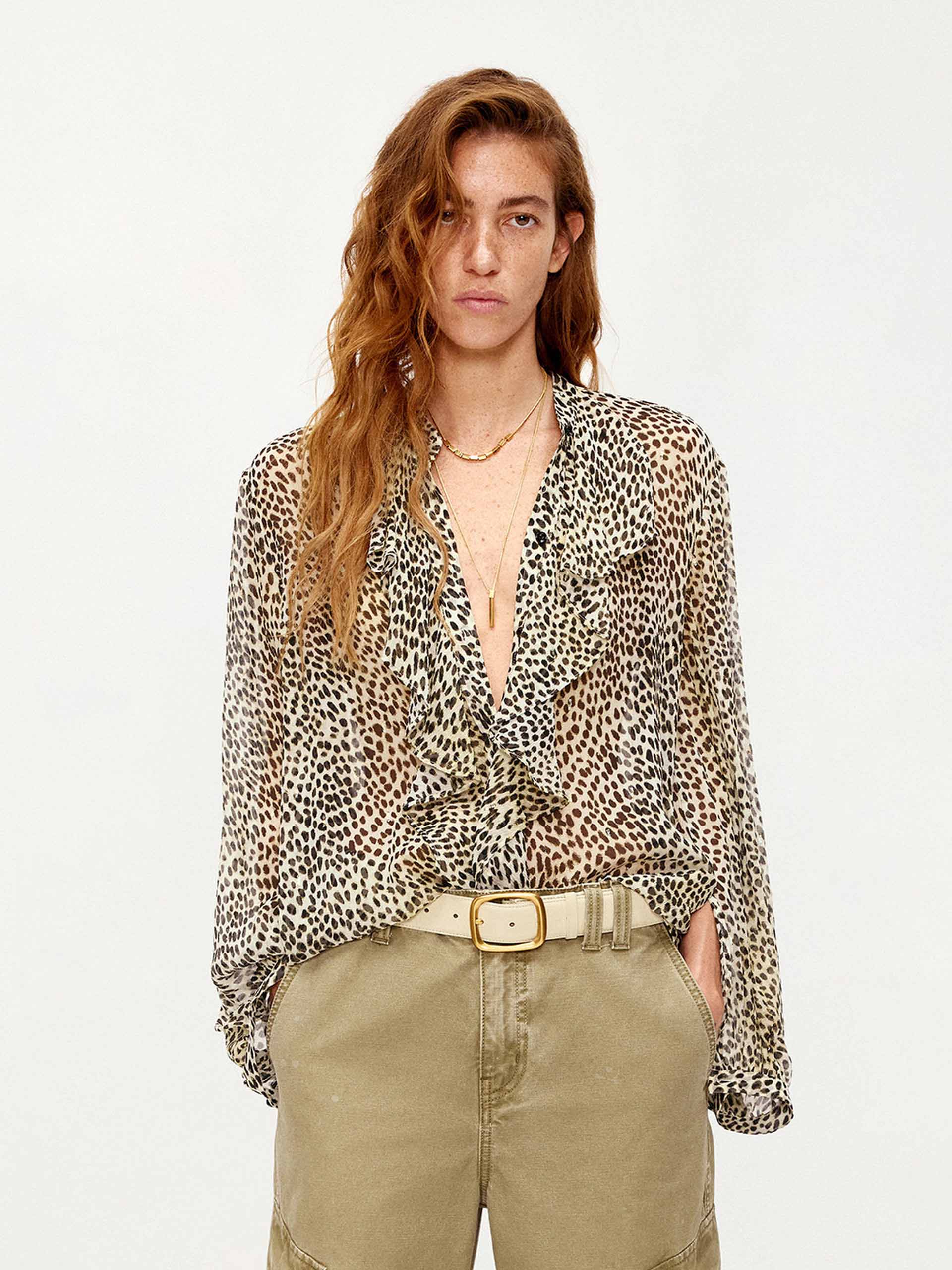 Ruffled Leopard Print Blouse - Image 7