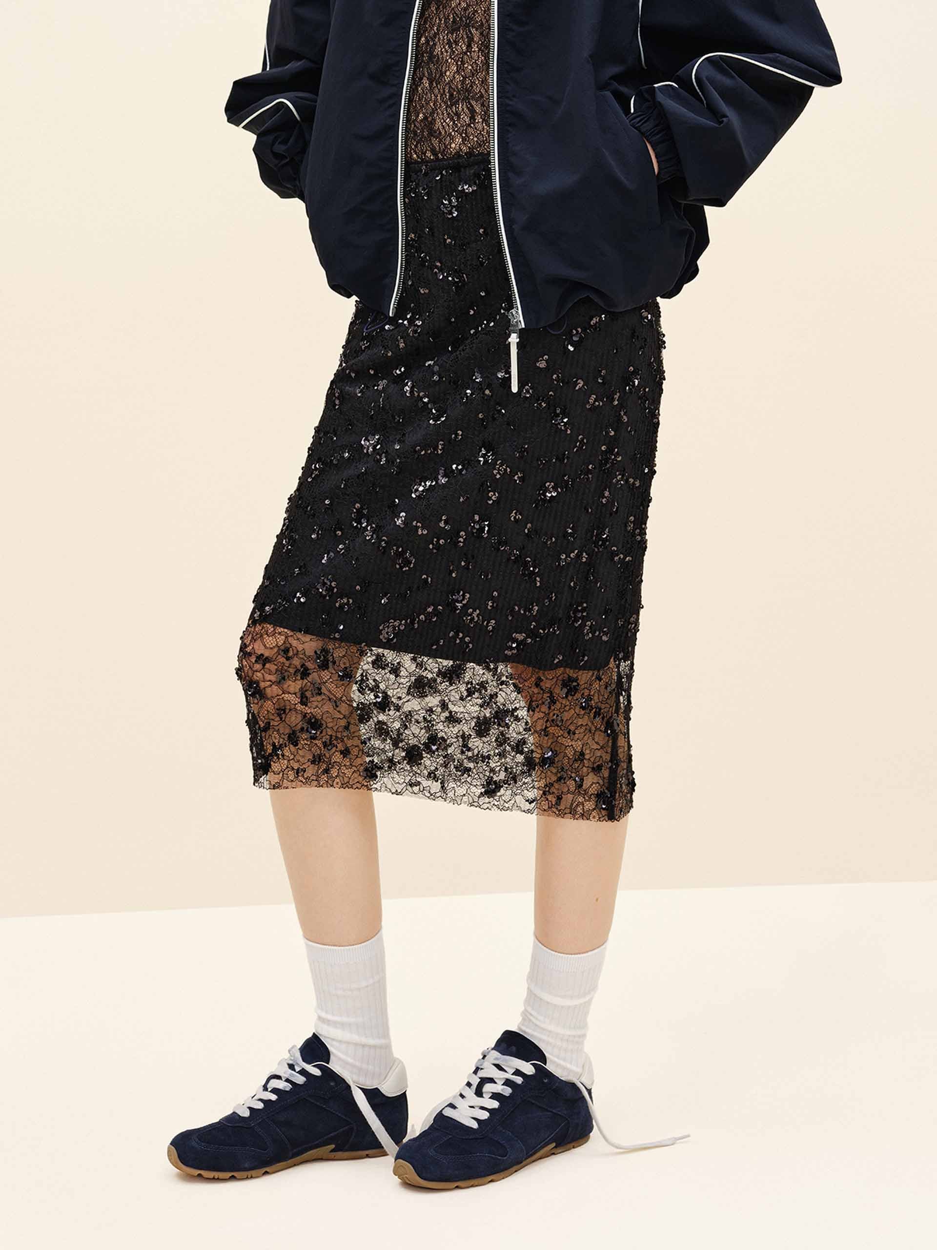 Sequin Detail Lace Skirt - Image 15