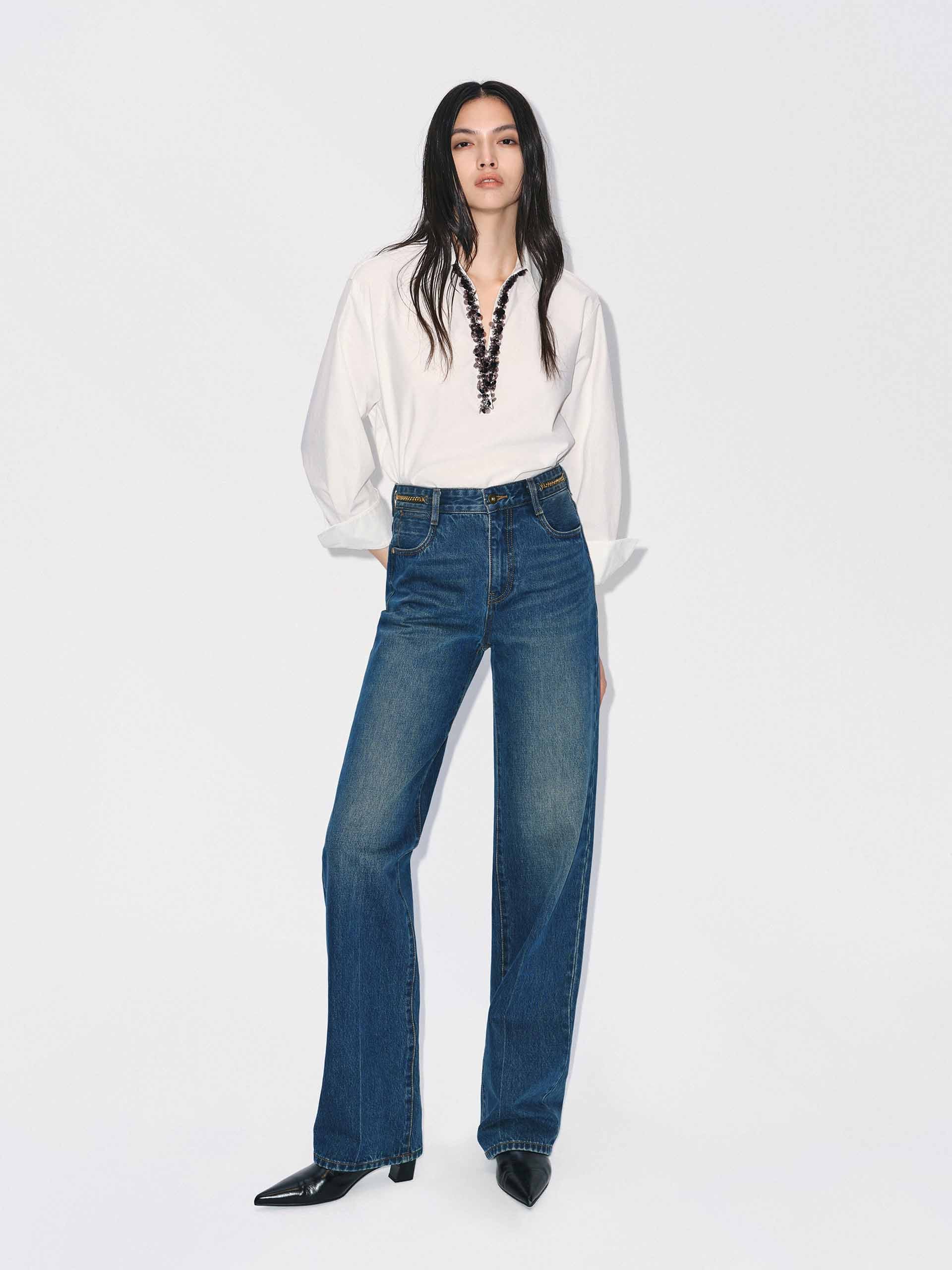 Sequins Neckline Cotton Shirt - Image 2