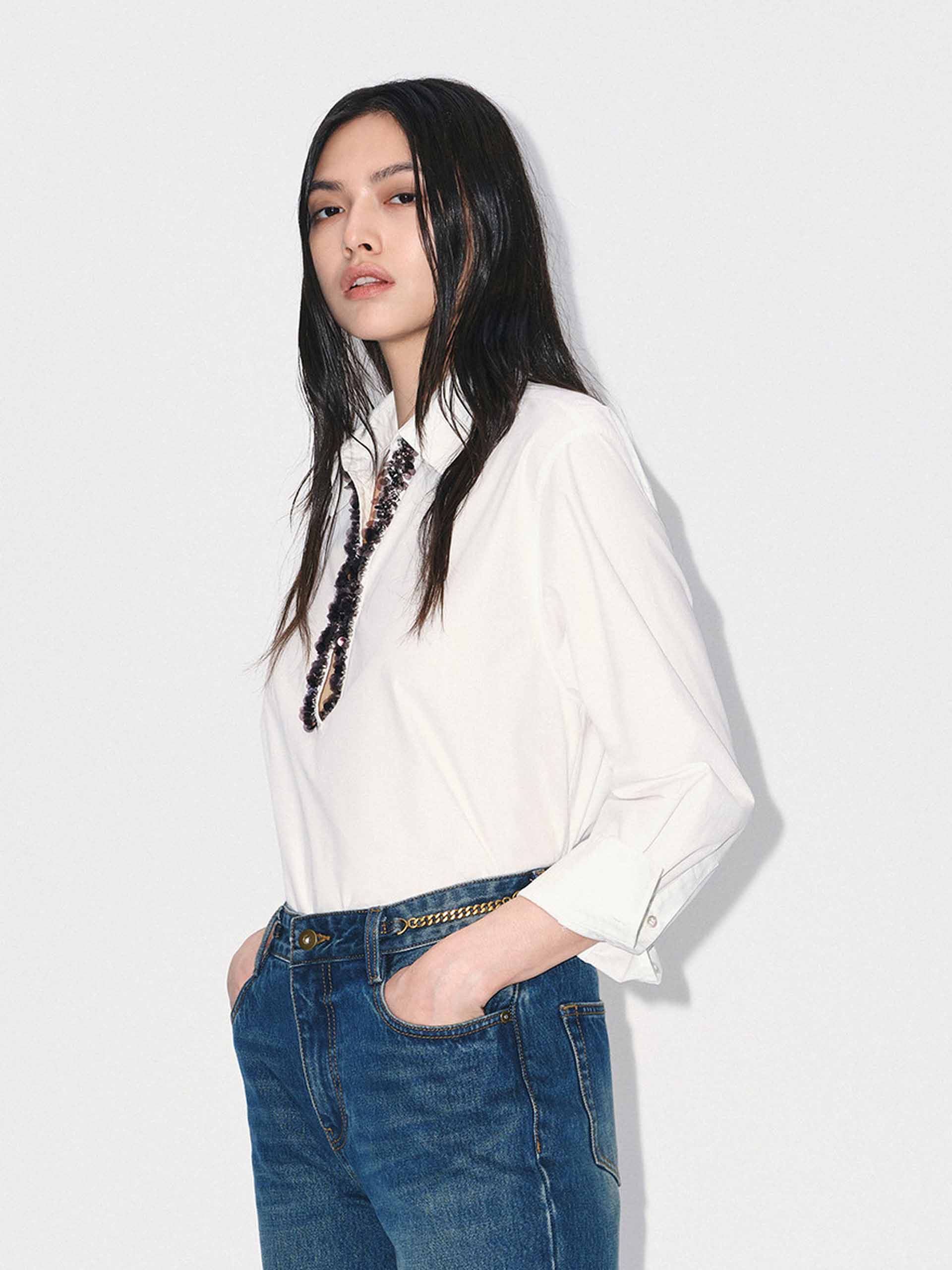 Sequins Neckline Cotton Shirt - Image 3