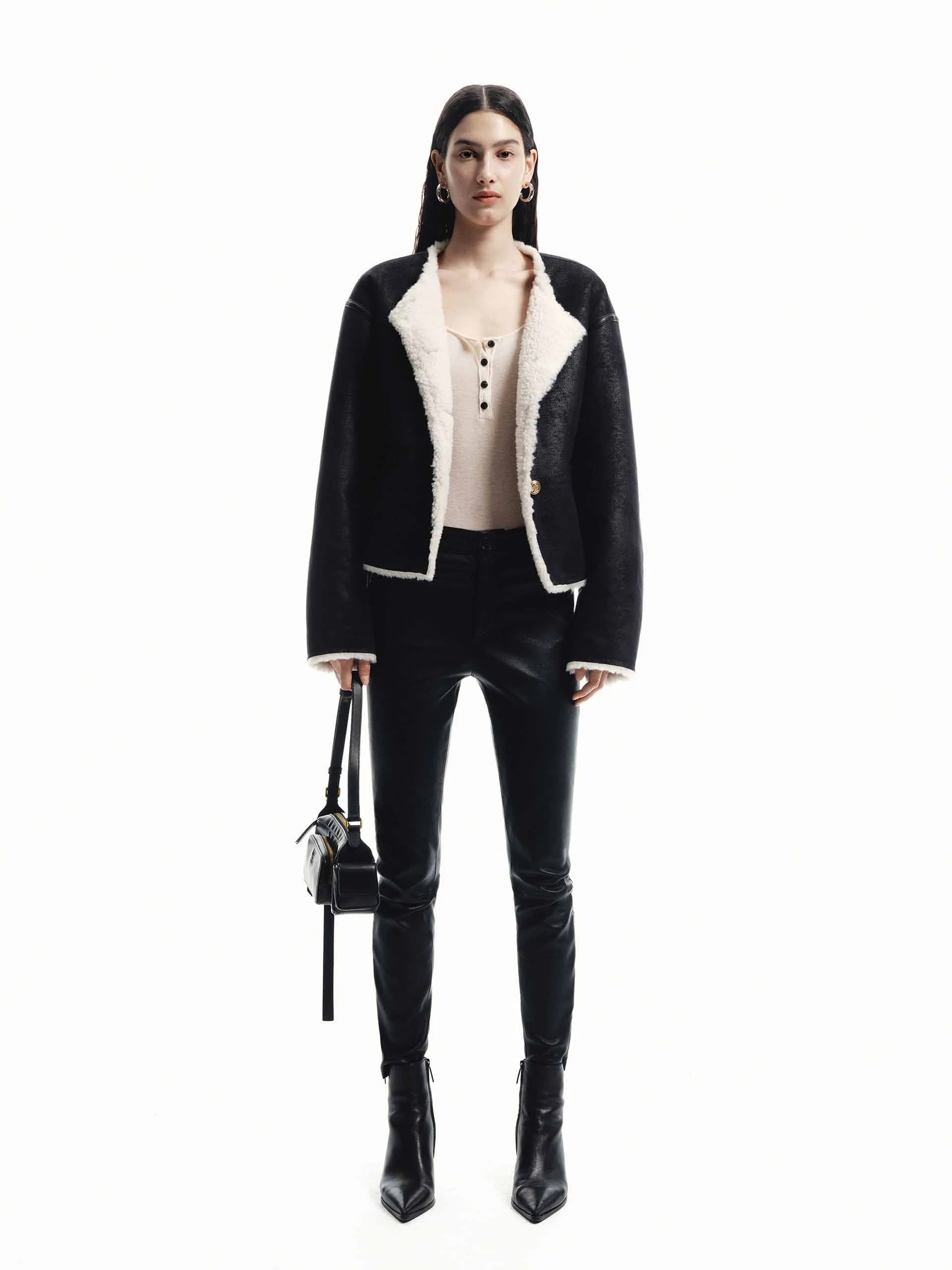 Shearling Cropped Jacket - Image 3