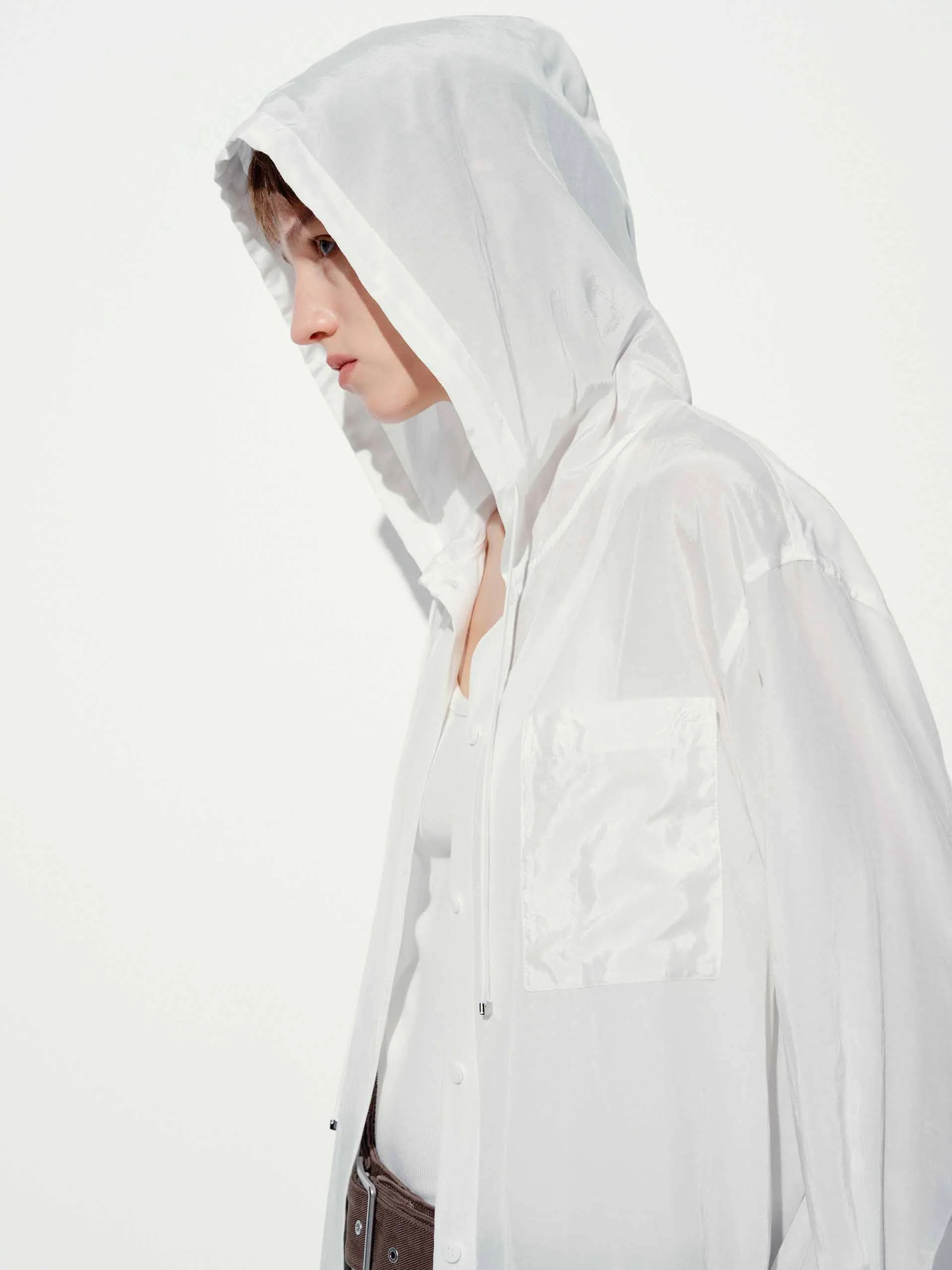 Sheer Drawstring Hood Shirt - Image 4