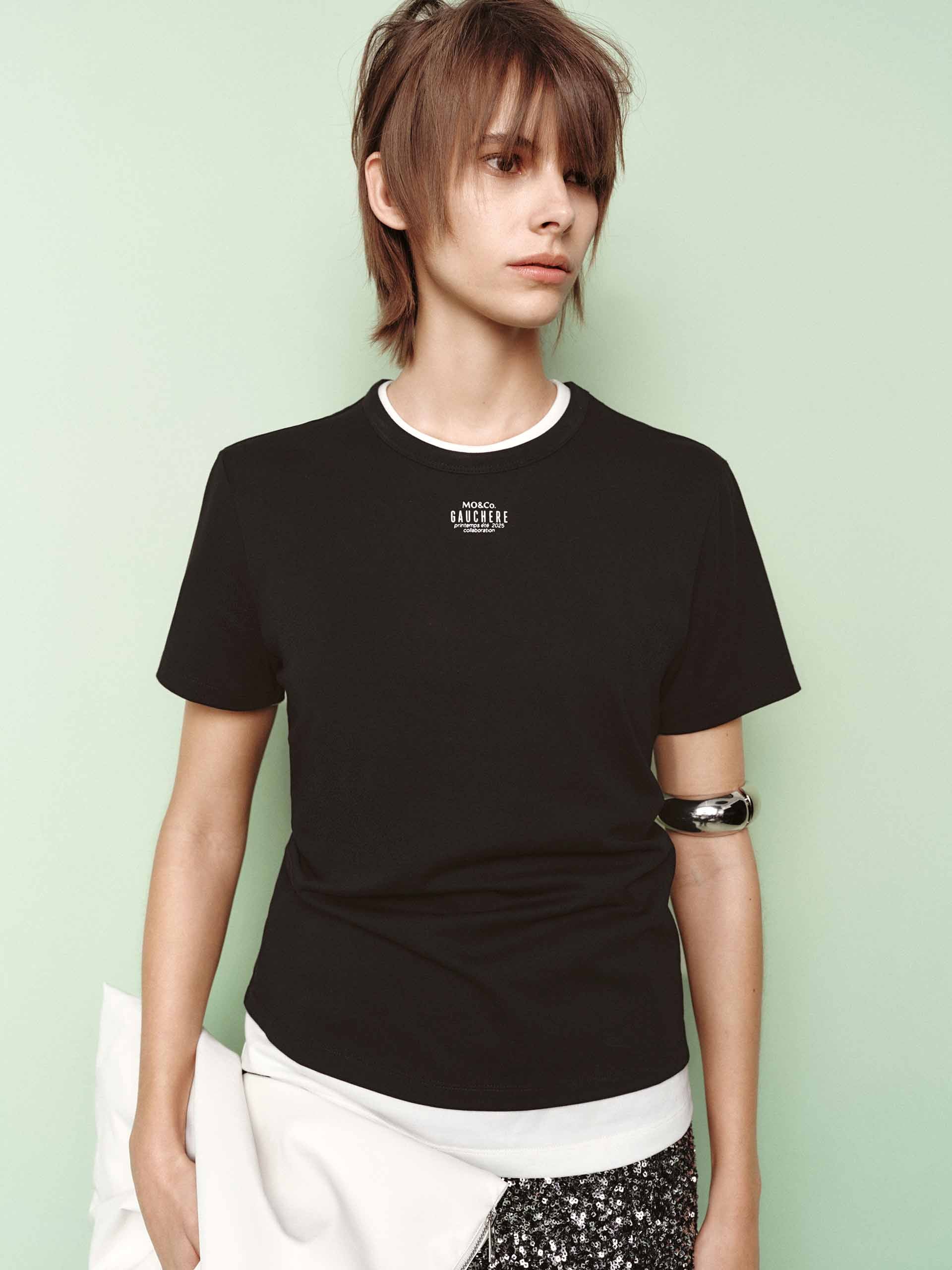 Side Pleated Letter T-shirt - Image 15